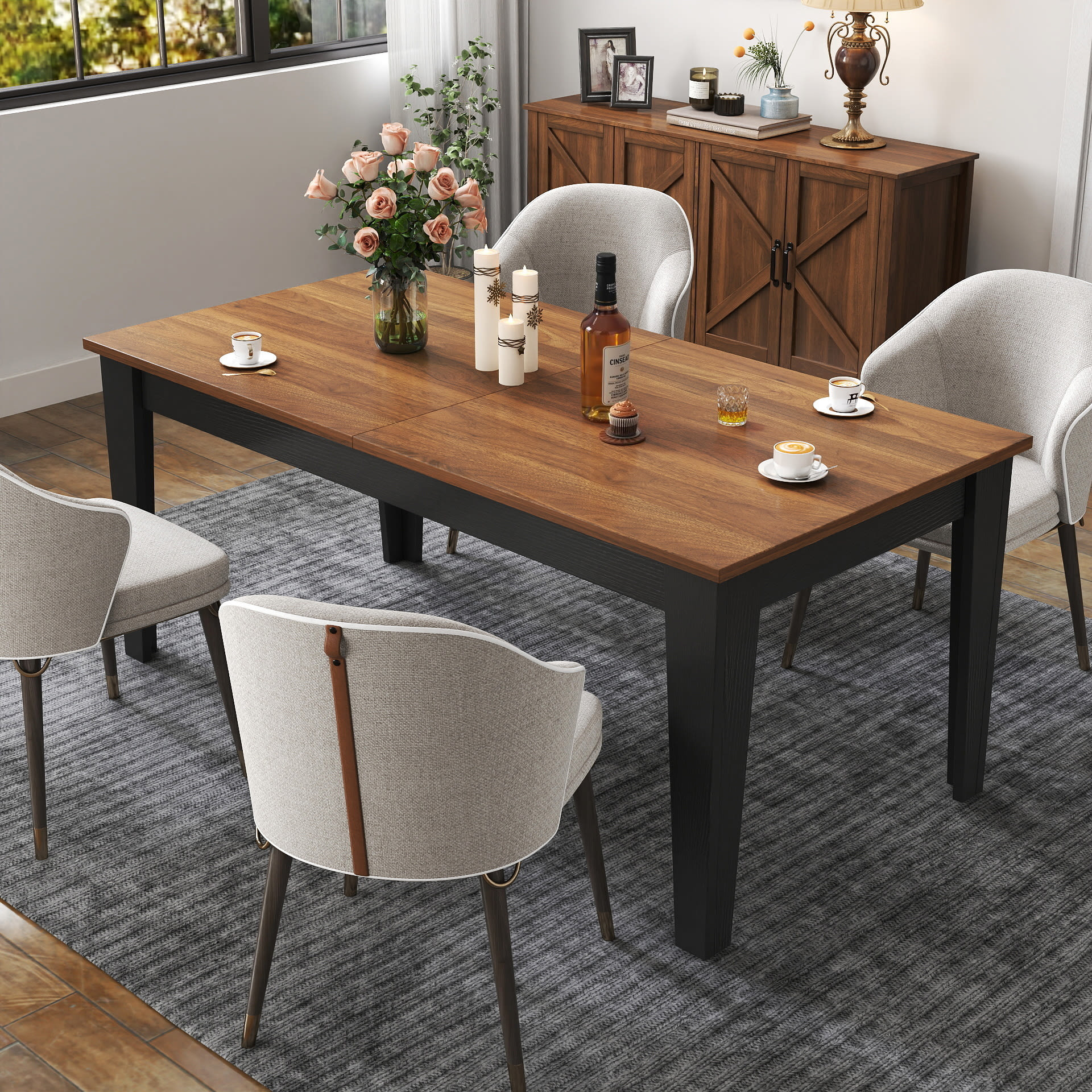 Dining Table,106.3 In Large Extendable Kitchen Table