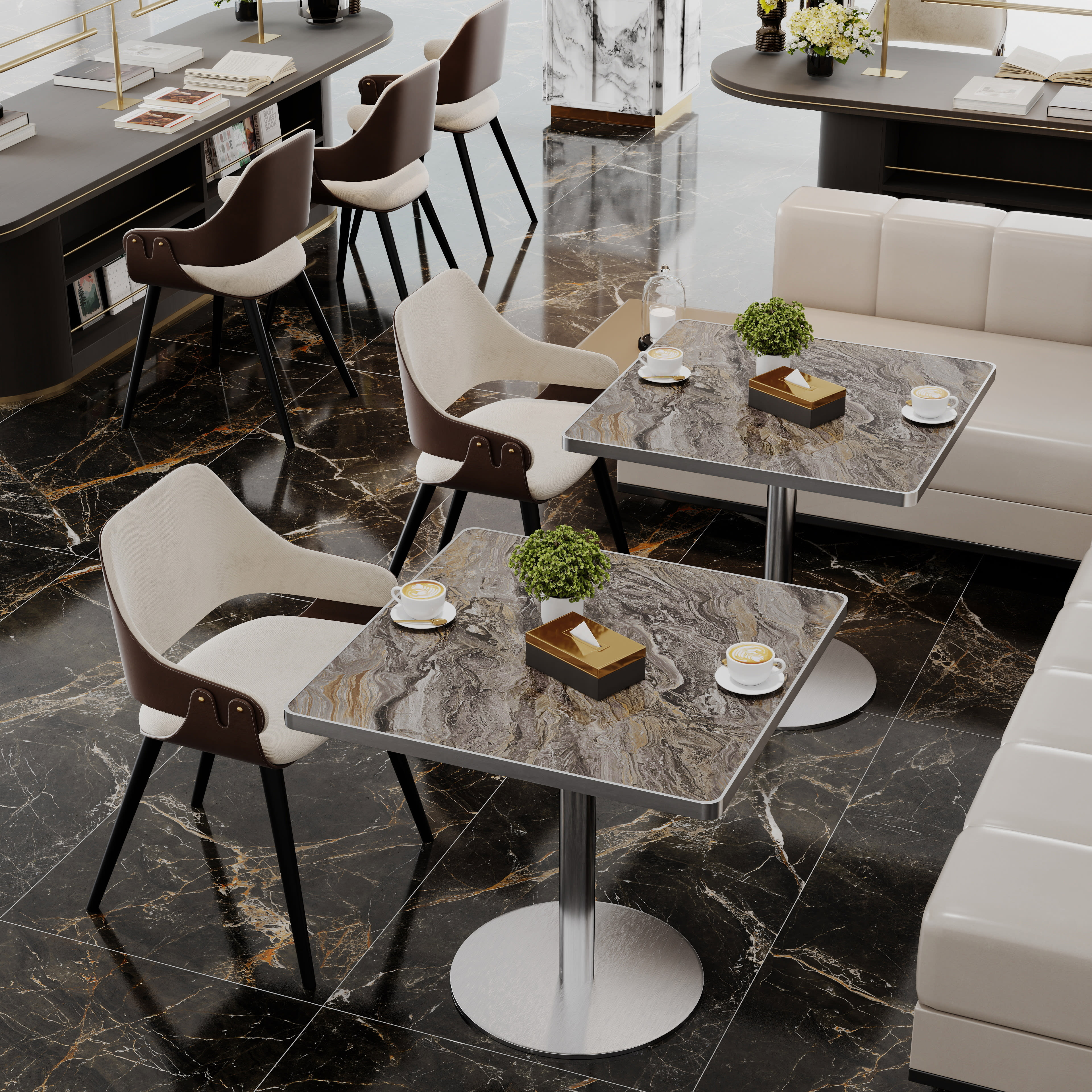 Square Modern Dinning Table 31.5 Inches Bistro Table Tulip Table With Faux Marble Top,Easy Assemble,Sturdy Metal Frame Diameter view 3
