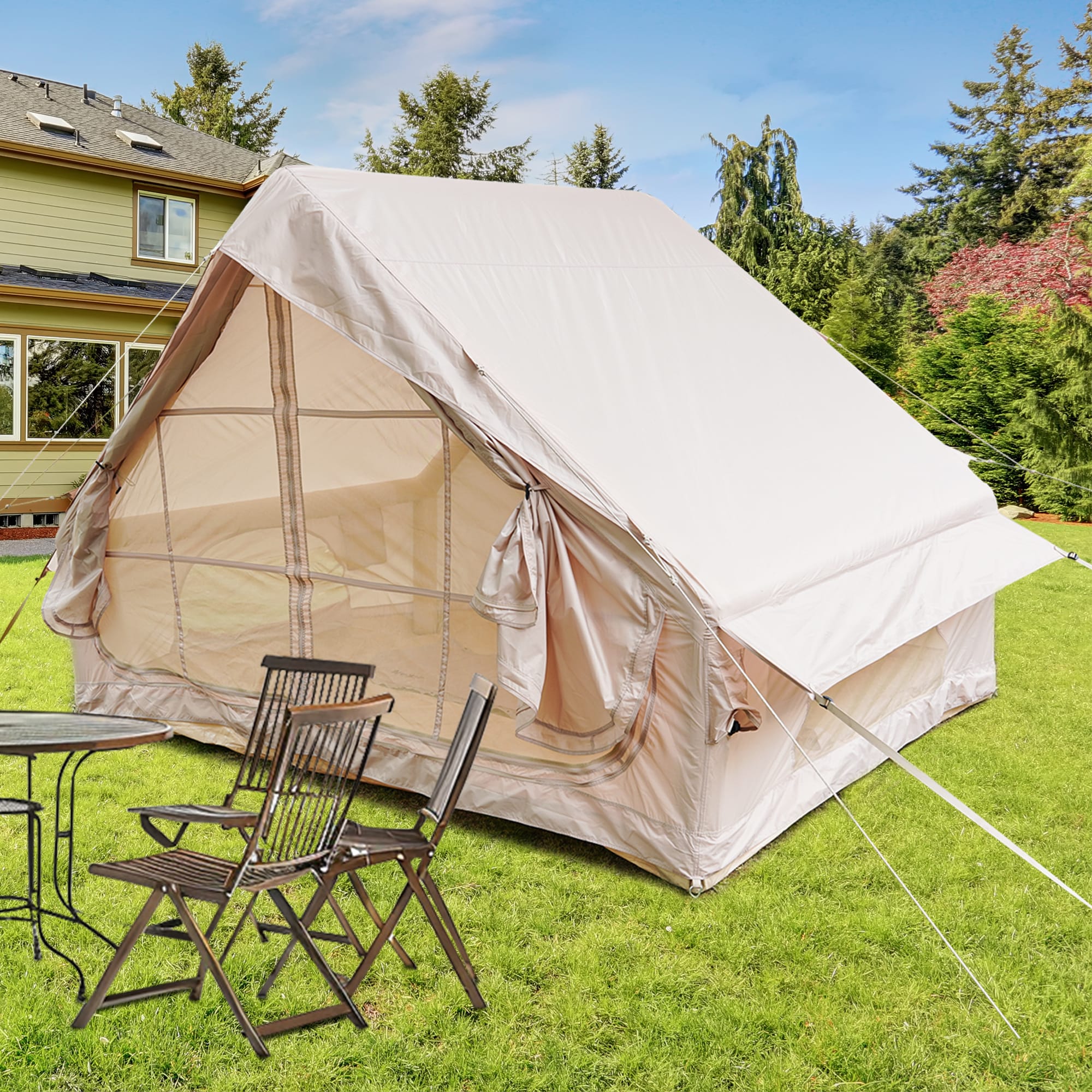 Inflatable Tent With Pump,Glamping Tents For 4-6 Person, Easy Setup 4 Season Waterproof Outdoor Tent,Waterproof Luxury Glamping Tent With 12 Mesh Window view 4