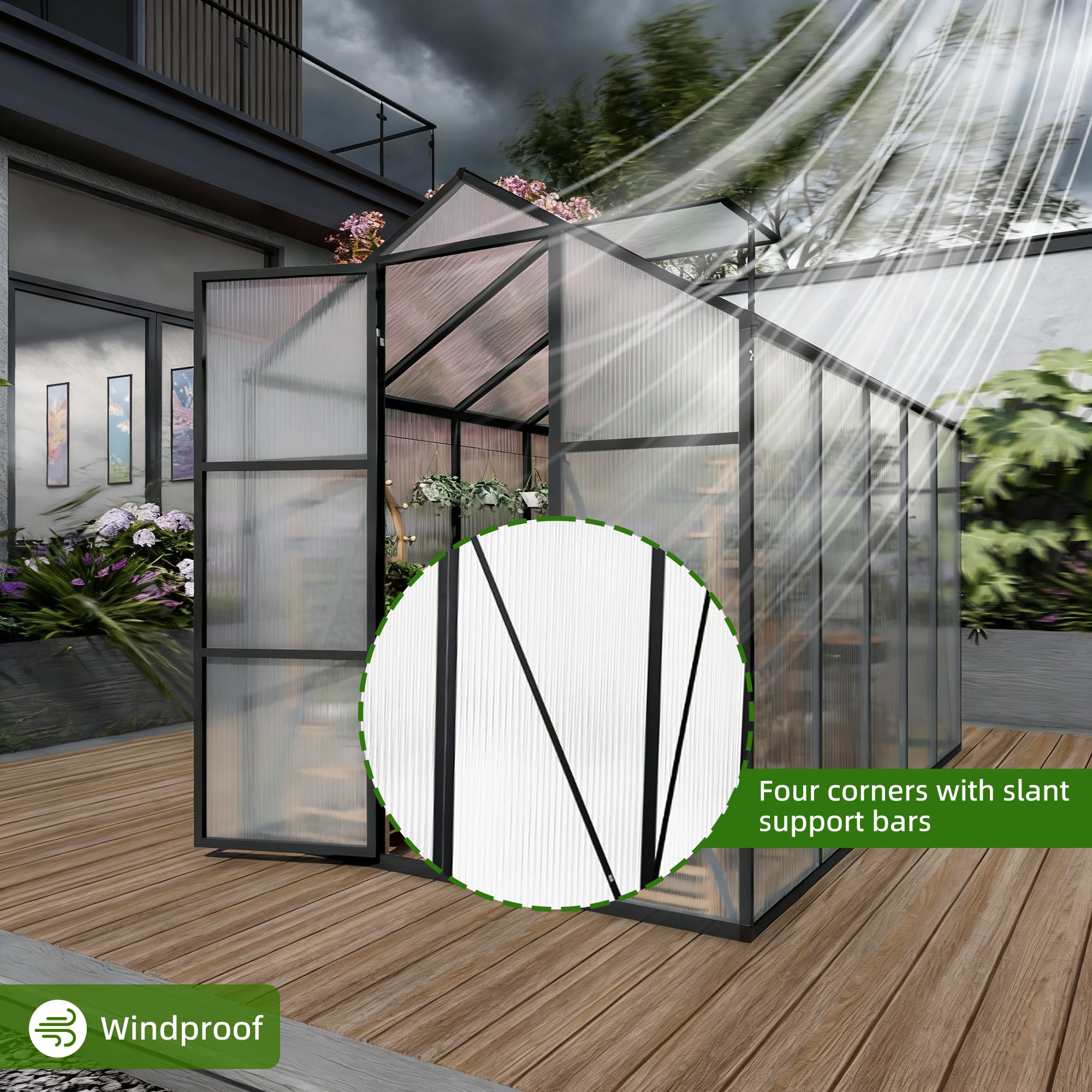 6x10FT Walk-in Outdoor Greenhouse - Polycarbonate Garden Greenhouse With Sturdy Aluminum Frame, Adjustable Vents, Lockable Door & UV Protection For Backyard view 1