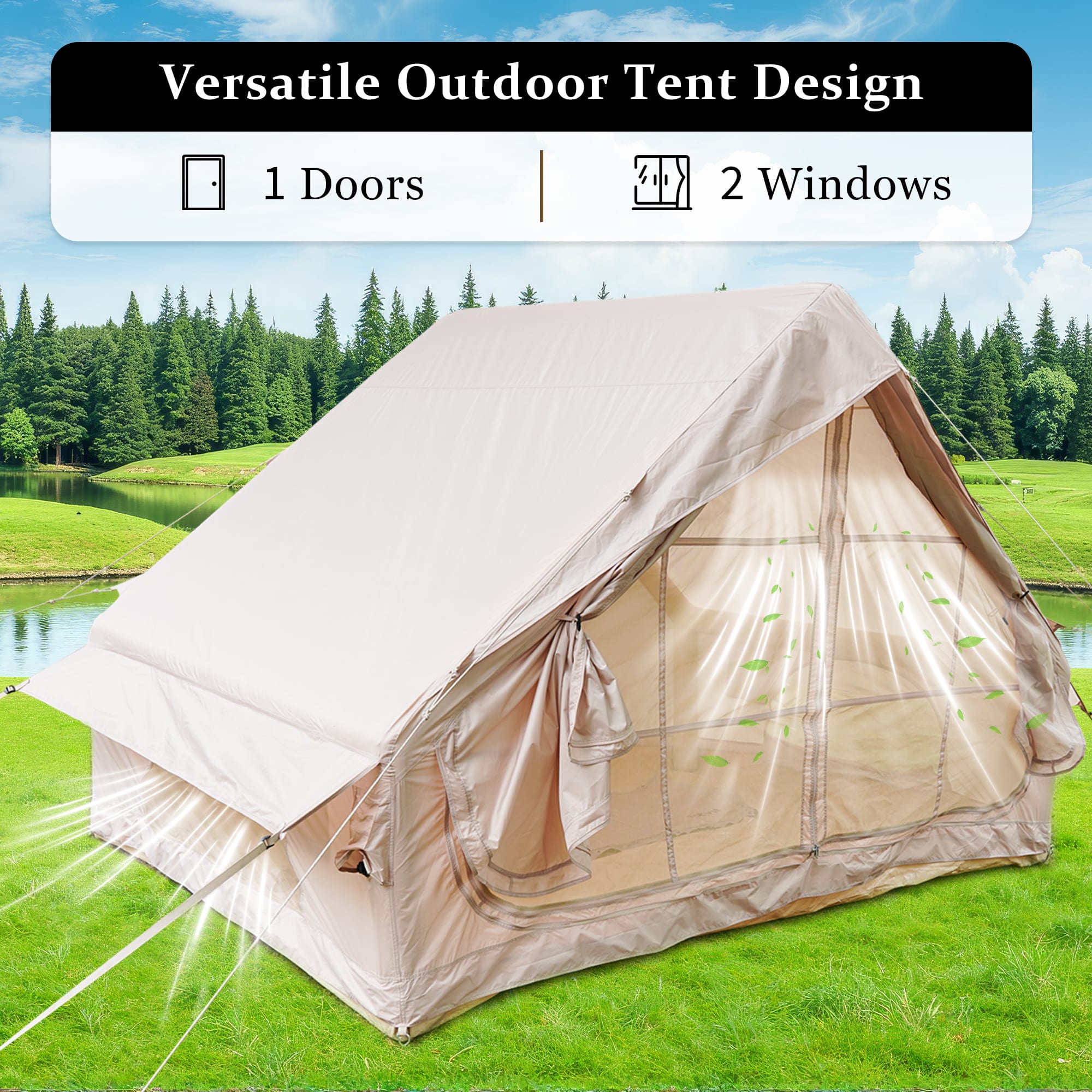 Inflatable Tent With Pump,Glamping Tents For 4-6 Person, Easy Setup 4 Season Waterproof Outdoor Tent,Waterproof Luxury Glamping Tent With 12 Mesh Window view 2