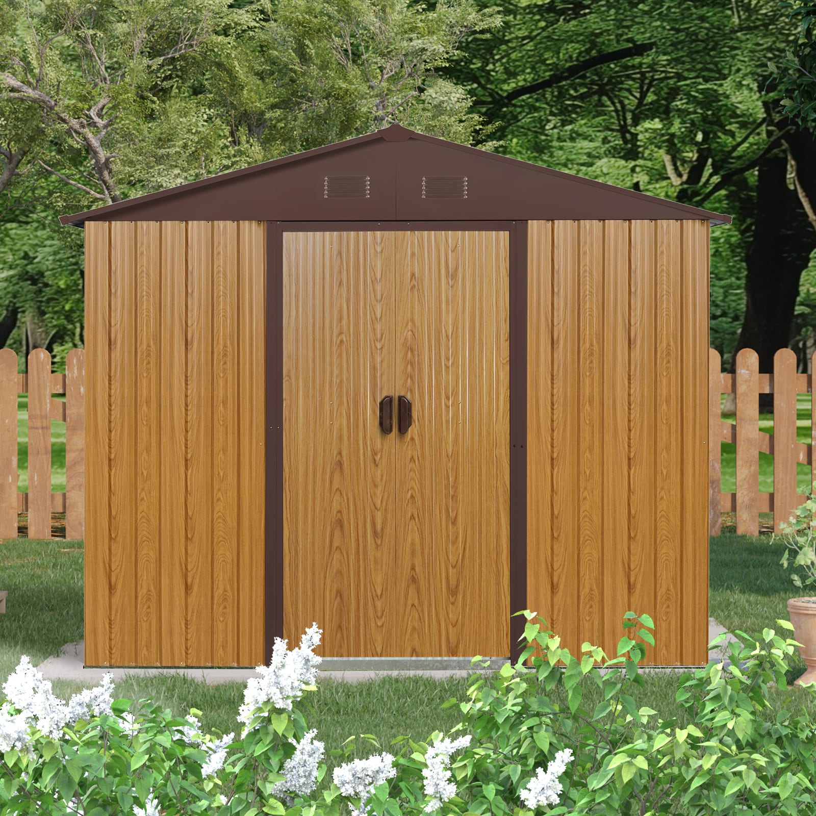 8ft X 4ft Outdoor Metal Storage Shed With Sliding Door And Foundation For Backyard, Patio, Lawn  Coffee view 1