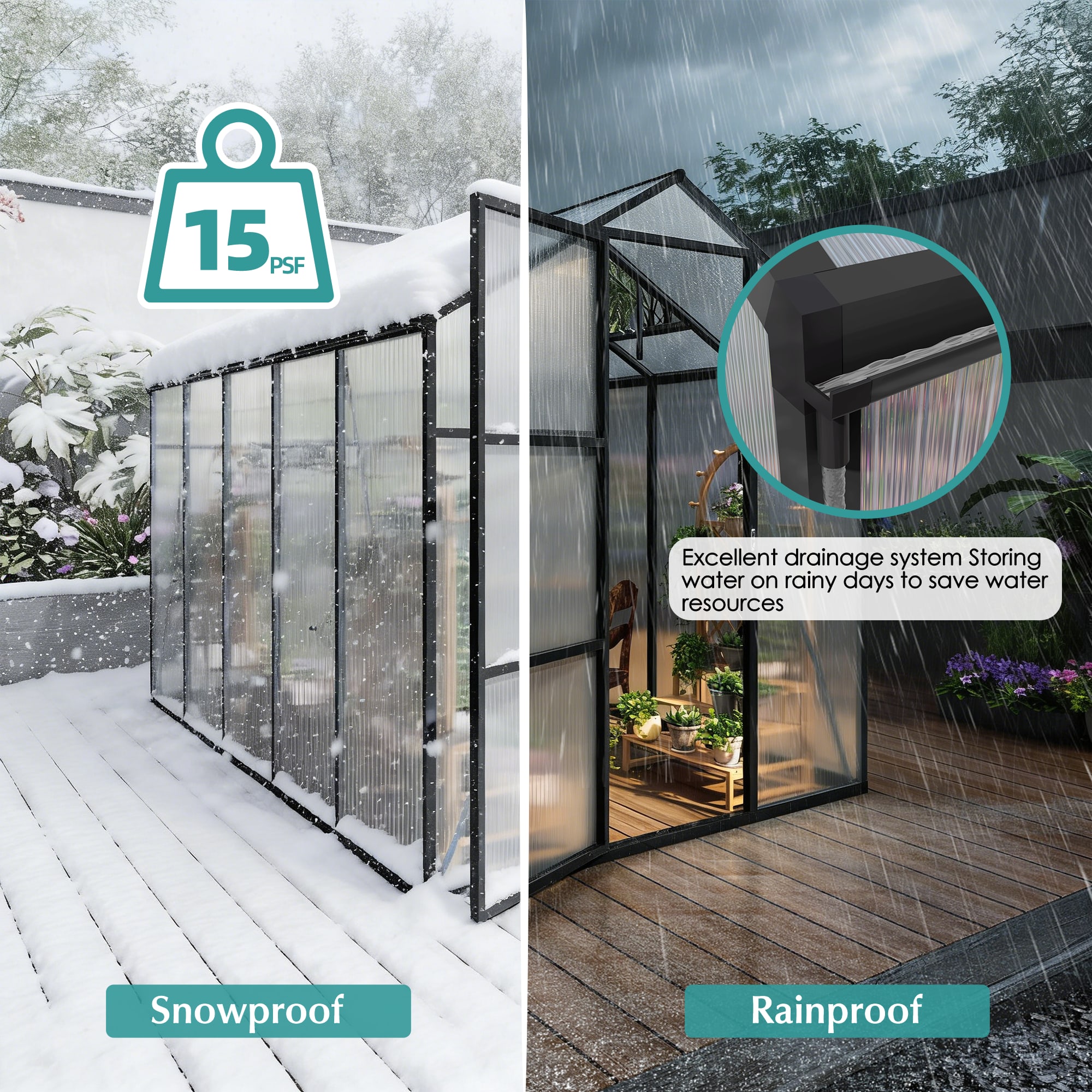 6x10FT Walk-in Outdoor Greenhouse - Polycarbonate Garden Greenhouse With Sturdy Aluminum Frame, Adjustable Vents, Lockable Door & UV Protection For Backyard view 3
