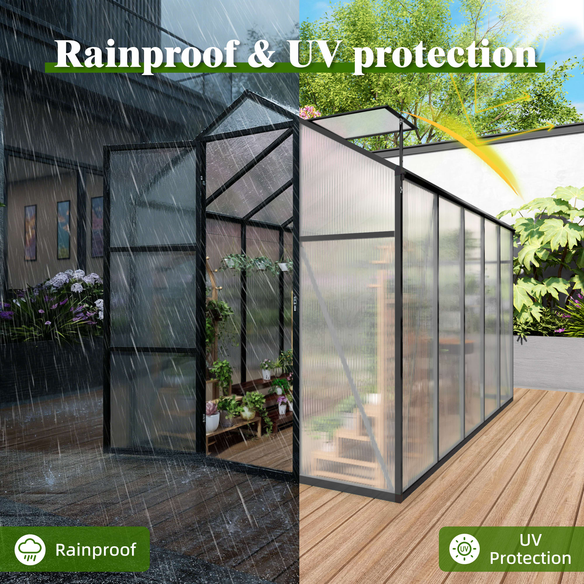 6x10FT Walk-in Outdoor Greenhouse - Polycarbonate Garden Greenhouse With Sturdy Aluminum Frame, Adjustable Vents, Lockable Door & UV Protection For Backyard view 4