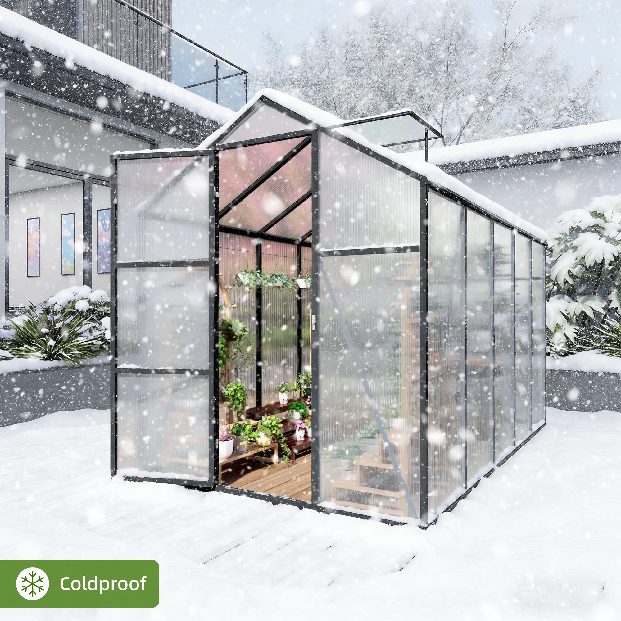 6x10FT Walk-in Outdoor Greenhouse - Polycarbonate Garden Greenhouse With Sturdy Aluminum Frame, Adjustable Vents, Lockable Door & UV Protection For Backyard view 5