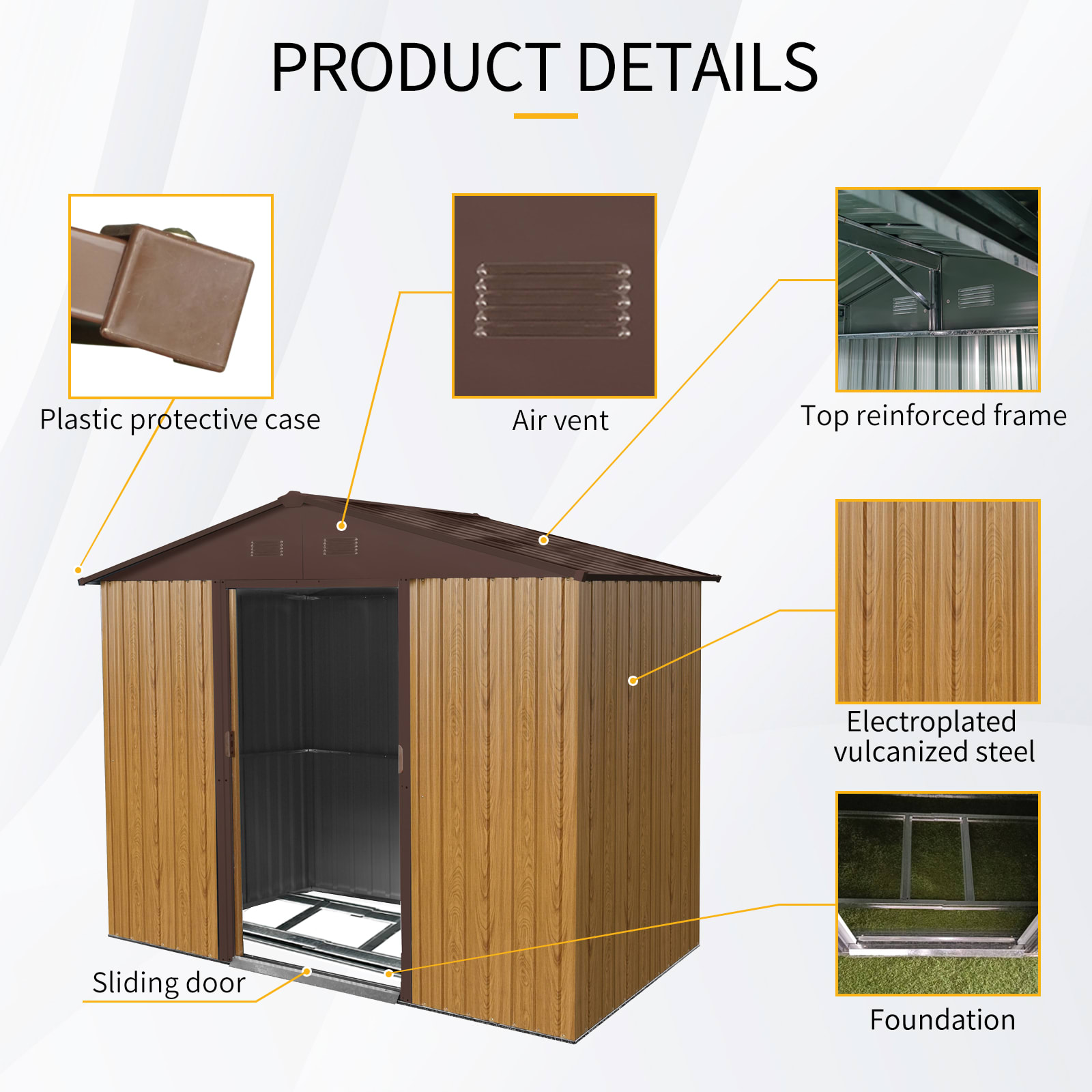 8ft X 4ft Outdoor Metal Storage Shed With Sliding Door And Foundation For Backyard, Patio, Lawn  Coffee view 5