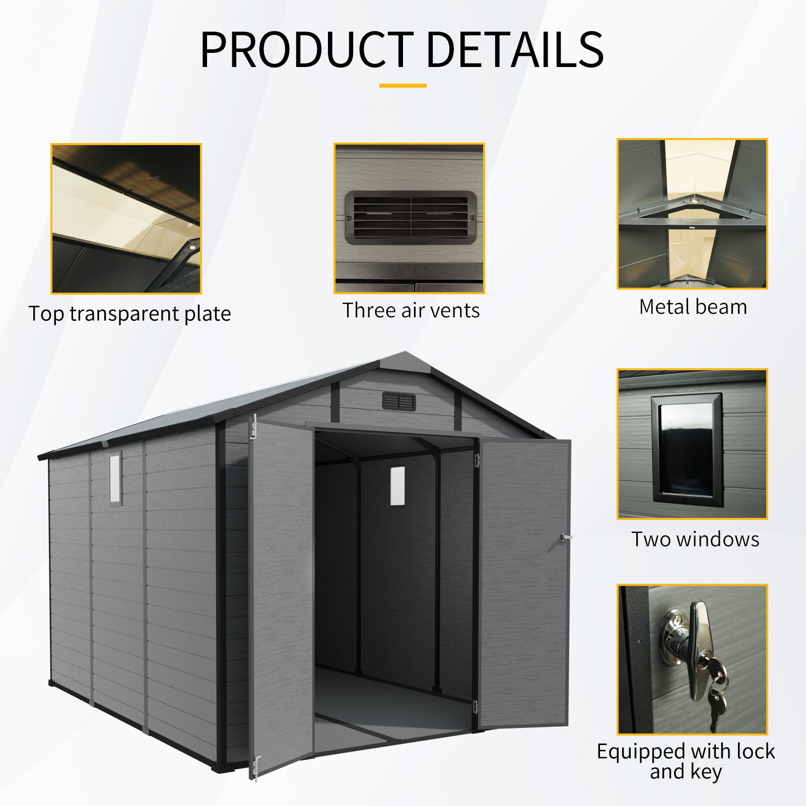 8x10 FT Plastic Outdoor Storage Shed - Lockable Resin Tool Shed With Window & Floor, Dark Gray view 3