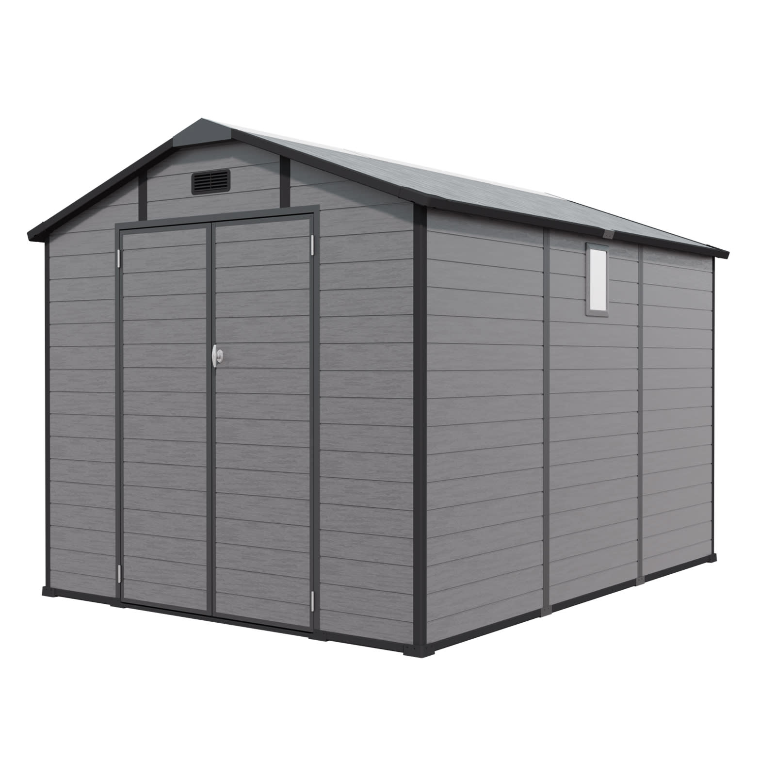 8x10 FT Plastic Outdoor Storage Shed - Lockable Resin Tool Shed With Window & Floor, Dark Gray view 2