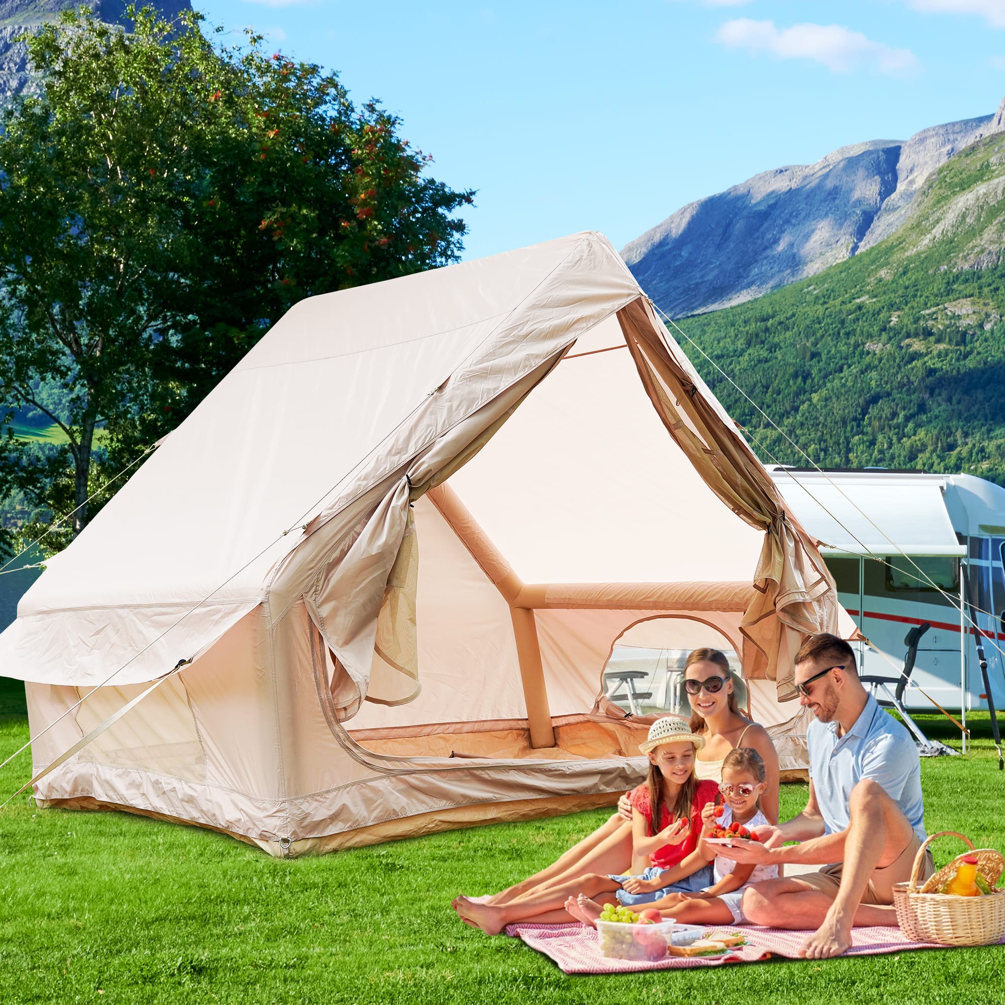 Inflatable Tent With Pump,Glamping Tents For 4-6 Person, Easy Setup 4 Season Waterproof Outdoor Tent,Waterproof Luxury Glamping Tent With 12 Mesh Window view 3