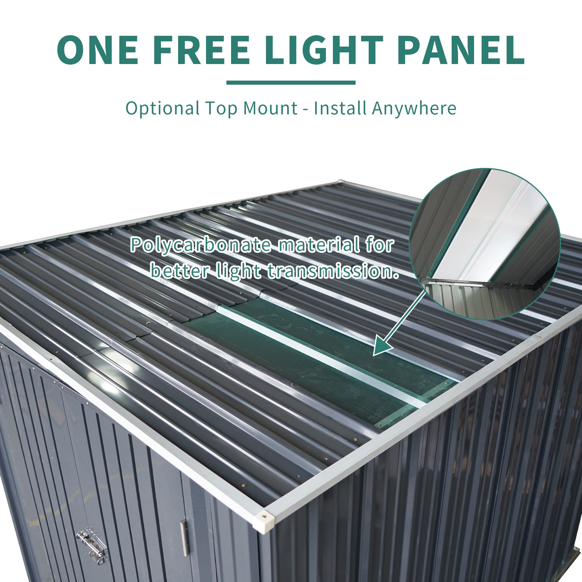 6x8FT Galvanized Steel Outdoor Storage Shed With Lockable Double Doors, Metal Lean To Shed With Free PC Light Board For Tools, Bikes & Patio  Without Floors view 3