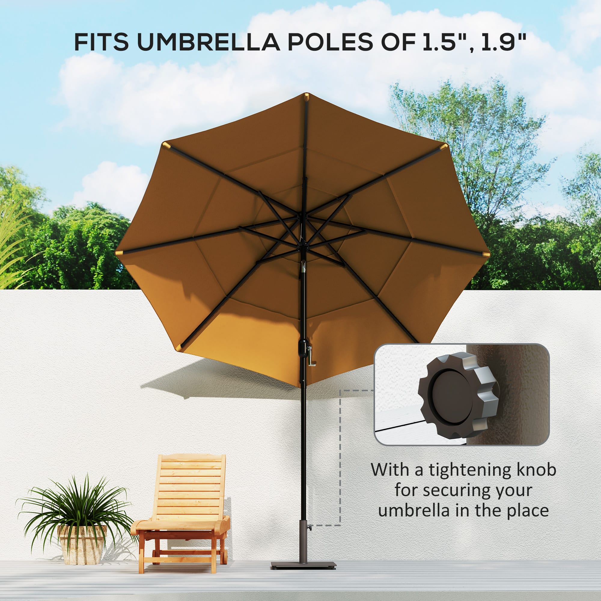 Square Patio Umbrella Base, 29 Lbs Metal Umbrella Stand Base With Adjustable Foot Pads, Heavy Duty Patio Umbrella Holder For 1.51.9 Umbrella Poles For Outdoor, Lawn, Poolside, Brown view 3