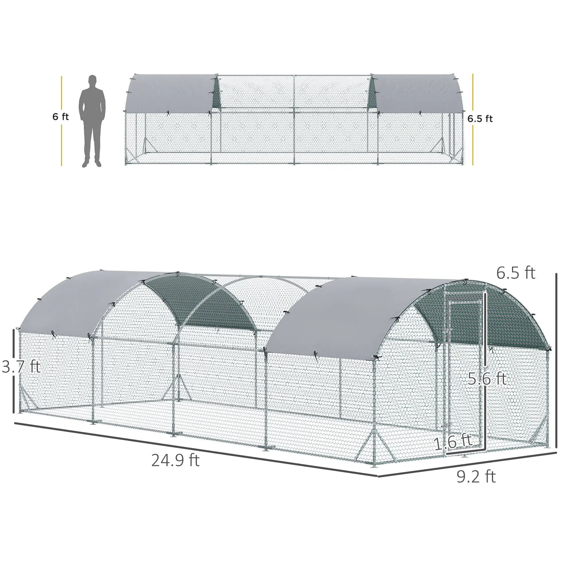 9.2'W X 24.9'D X 6.5'H Chicken Coop Large Metal Chicken Coop  For Yard, Outdoor, Duck, Rabbit view 3