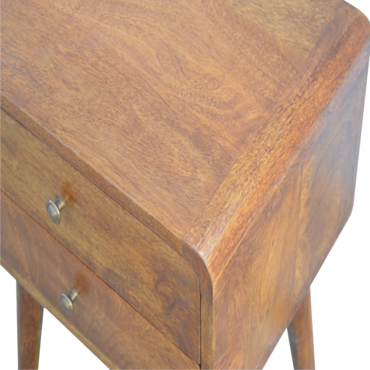 Solid Wood Curved Chestnut Bedside, 2 Drawers, Dark Brown view 4