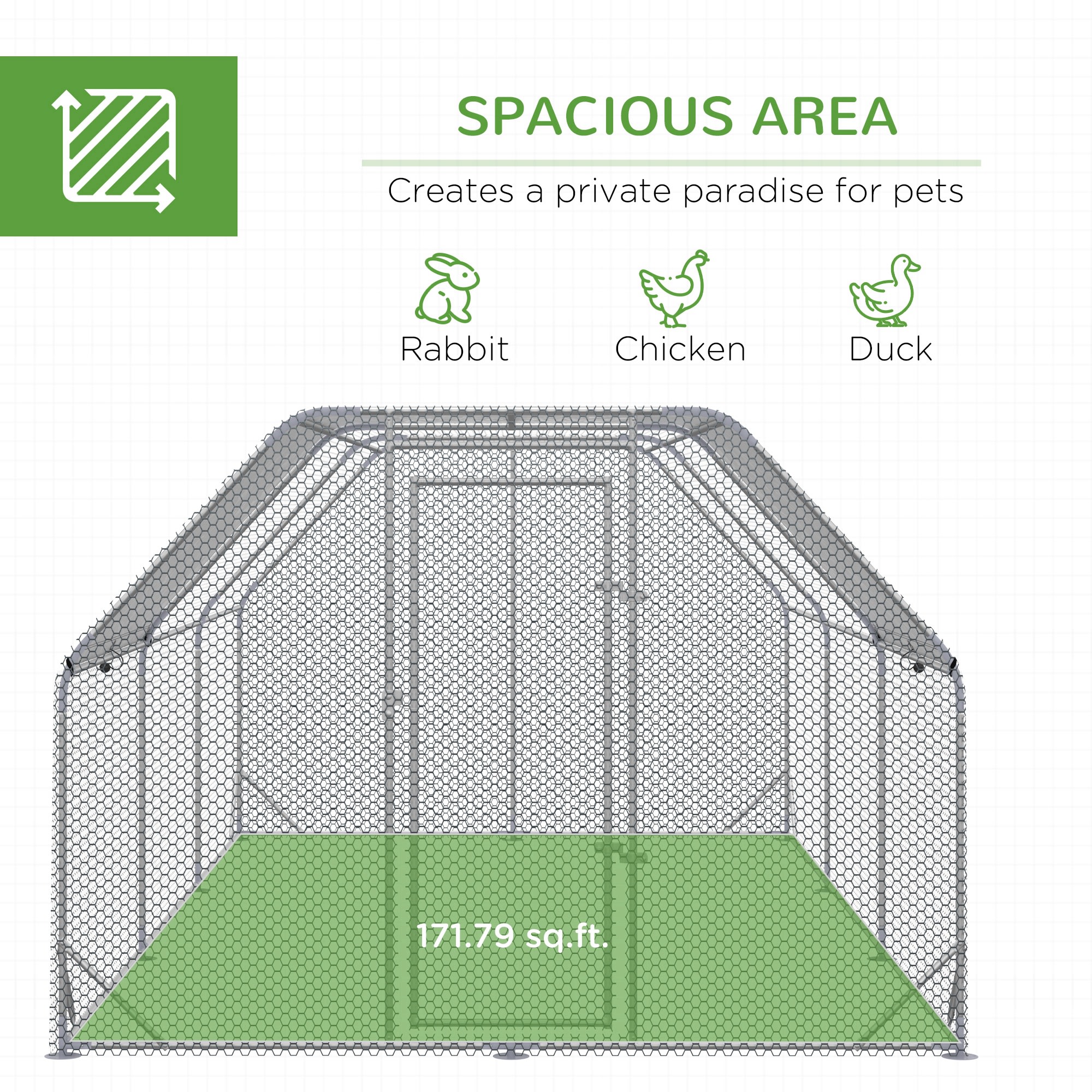 PawHut Large Chicken Coop Metal Chicken Run With Waterproof And Anti-UV Cover, Flat Shaped Walk In Fence Cage Hen House For Outdoor And Yard Farm Use, 1 Tube Diameter, 9.2 X 18.7 X 6.4 view 1
