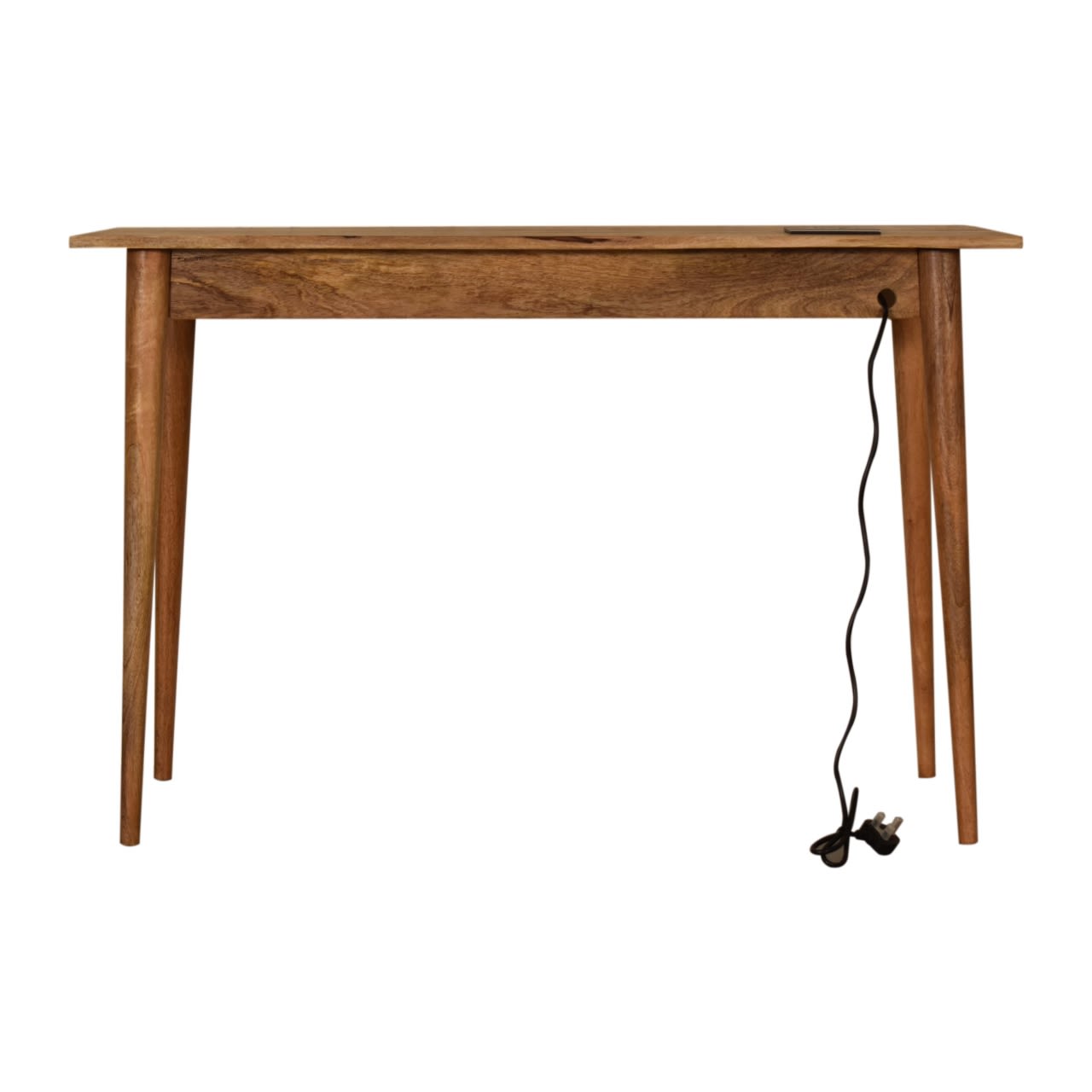 Solid Wood 2 Drawer Cable Writing Desk, Brown view 4