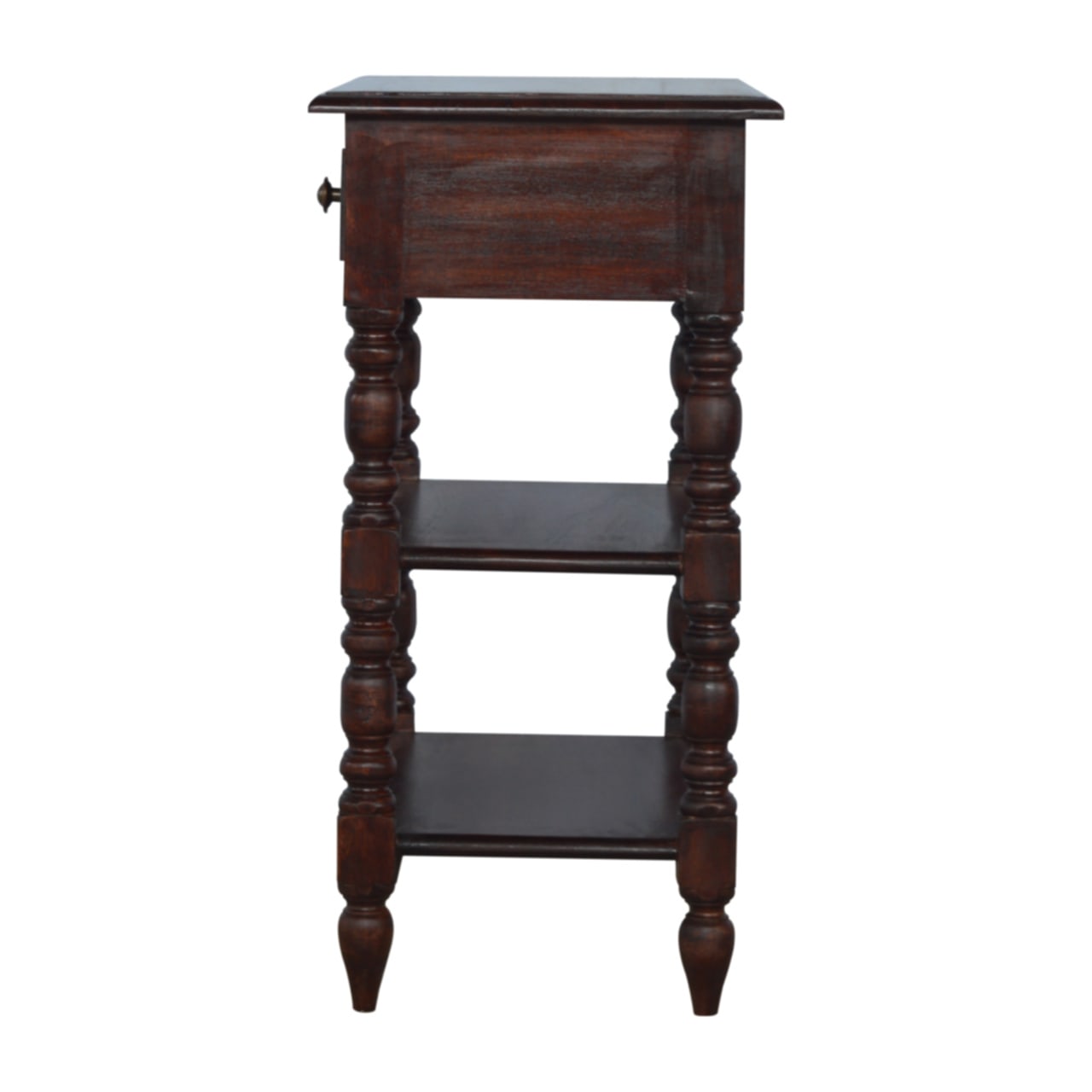 Solid Wood Turned Occasional Table, 1 Drawer,2 Big Shelves, Dark Brown view 5