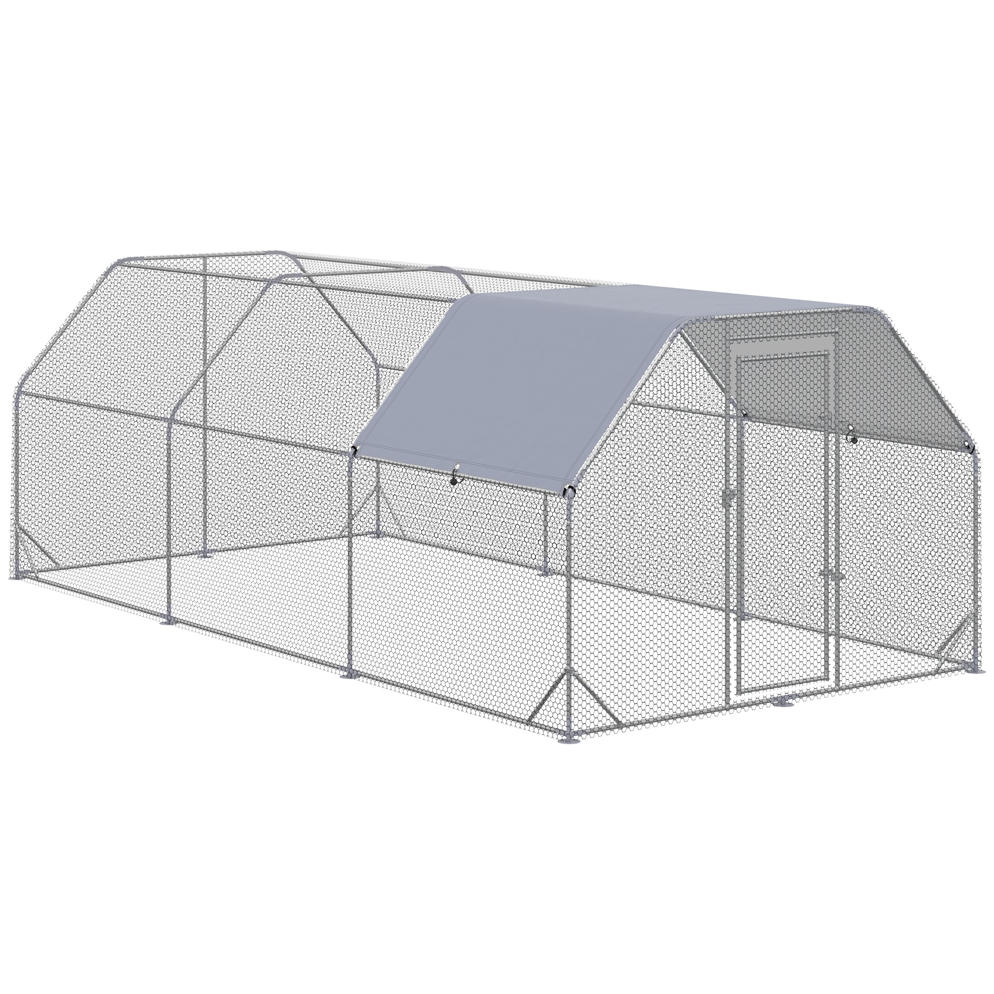 PawHut Large Chicken Coop Metal Chicken Run With Waterproof And Anti-UV Cover, Flat Shaped Walk In Fence Cage Hen House For Outdoor And Yard Farm Use, 1 Tube Diameter, 9.2 X 18.7 X 6.4 view 4