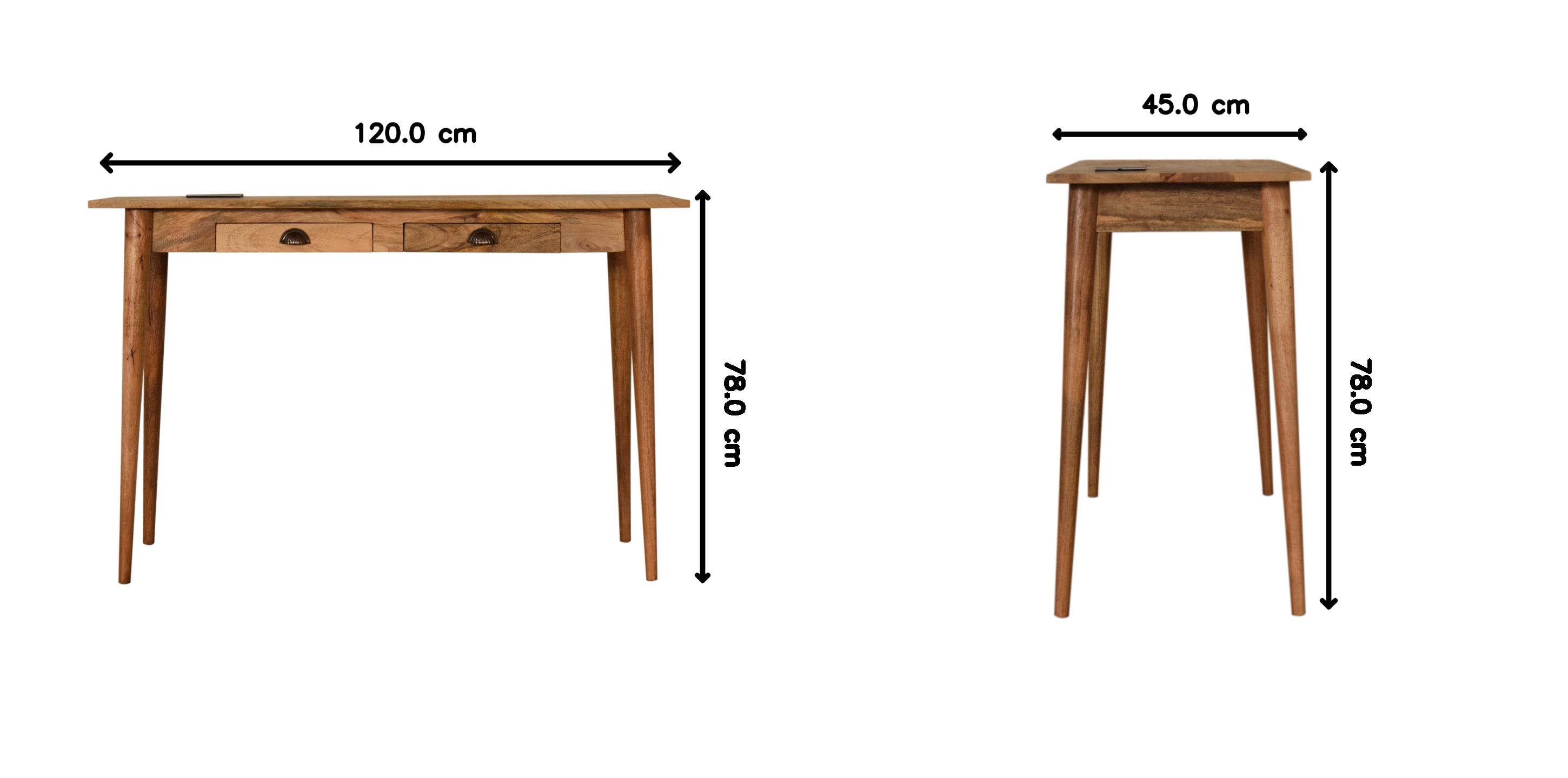 Solid Wood 2 Drawer Cable Writing Desk, Brown view 1