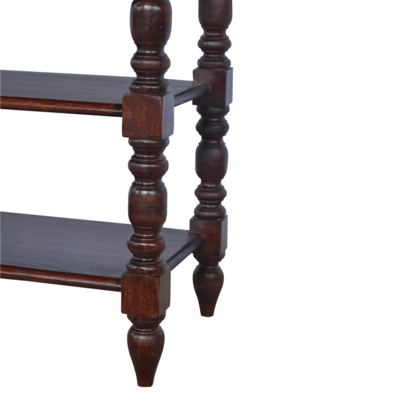 Solid Wood Turned Occasional Table, 1 Drawer,2 Big Shelves, Dark Brown view 3