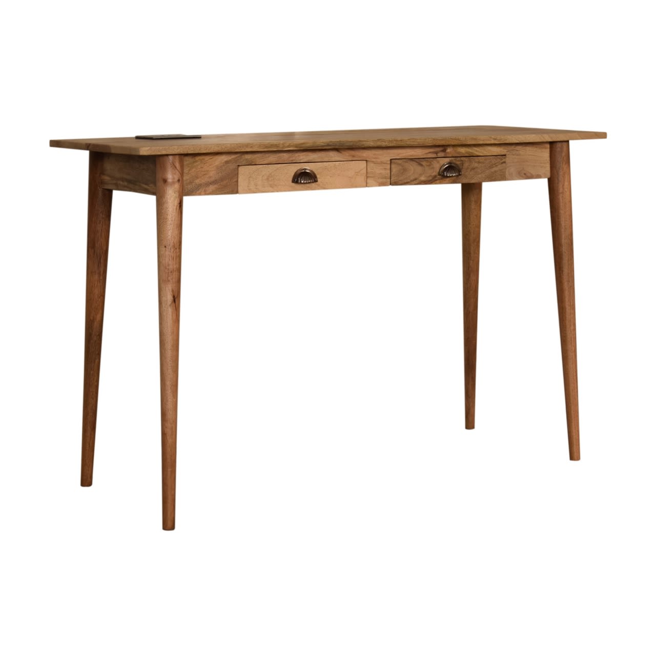 Solid Wood 2 Drawer Cable Writing Desk, Brown view 2