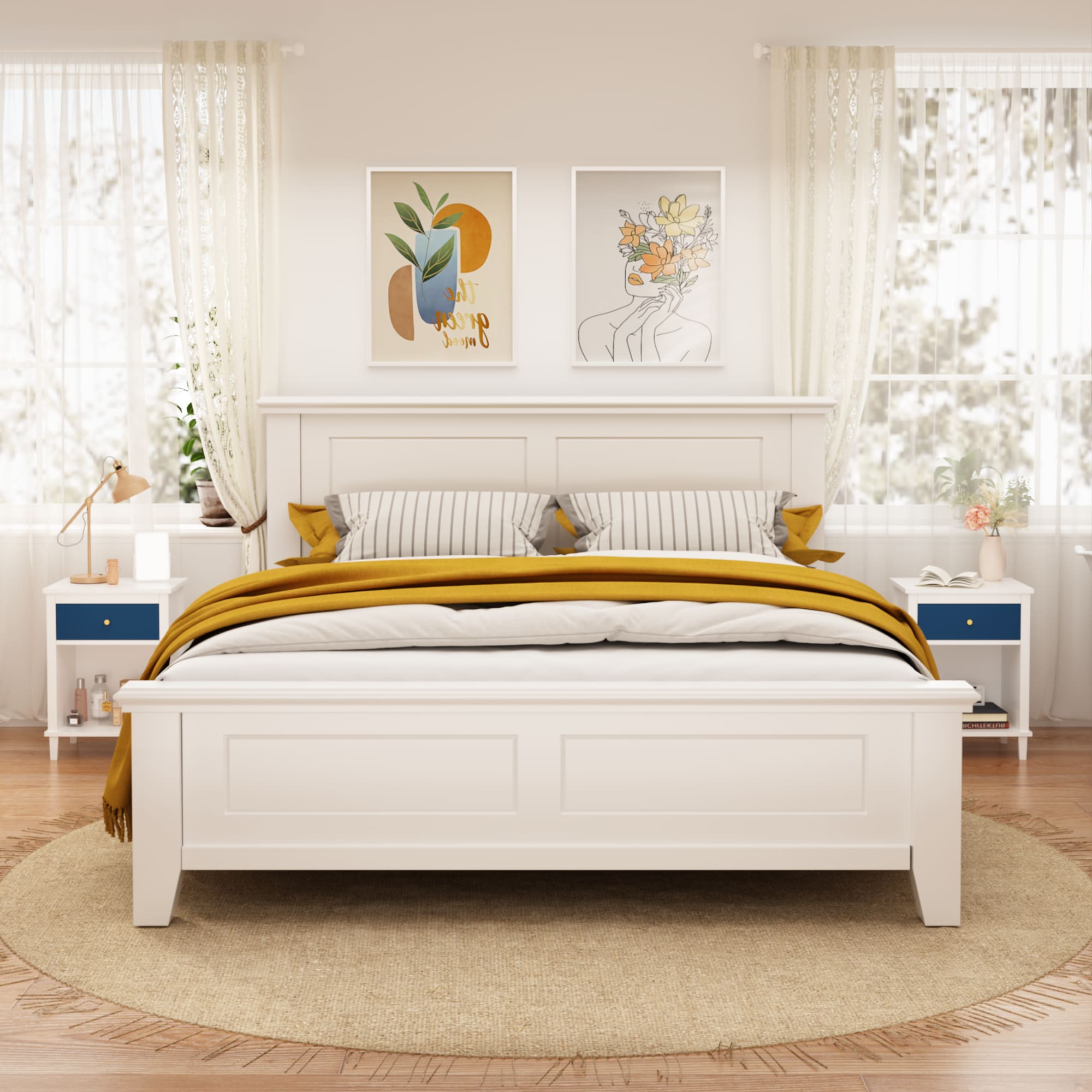 26.77'H Wooden Nightstand With One Drawer One Shelf For Kids, Adults, Navy Golden Handle