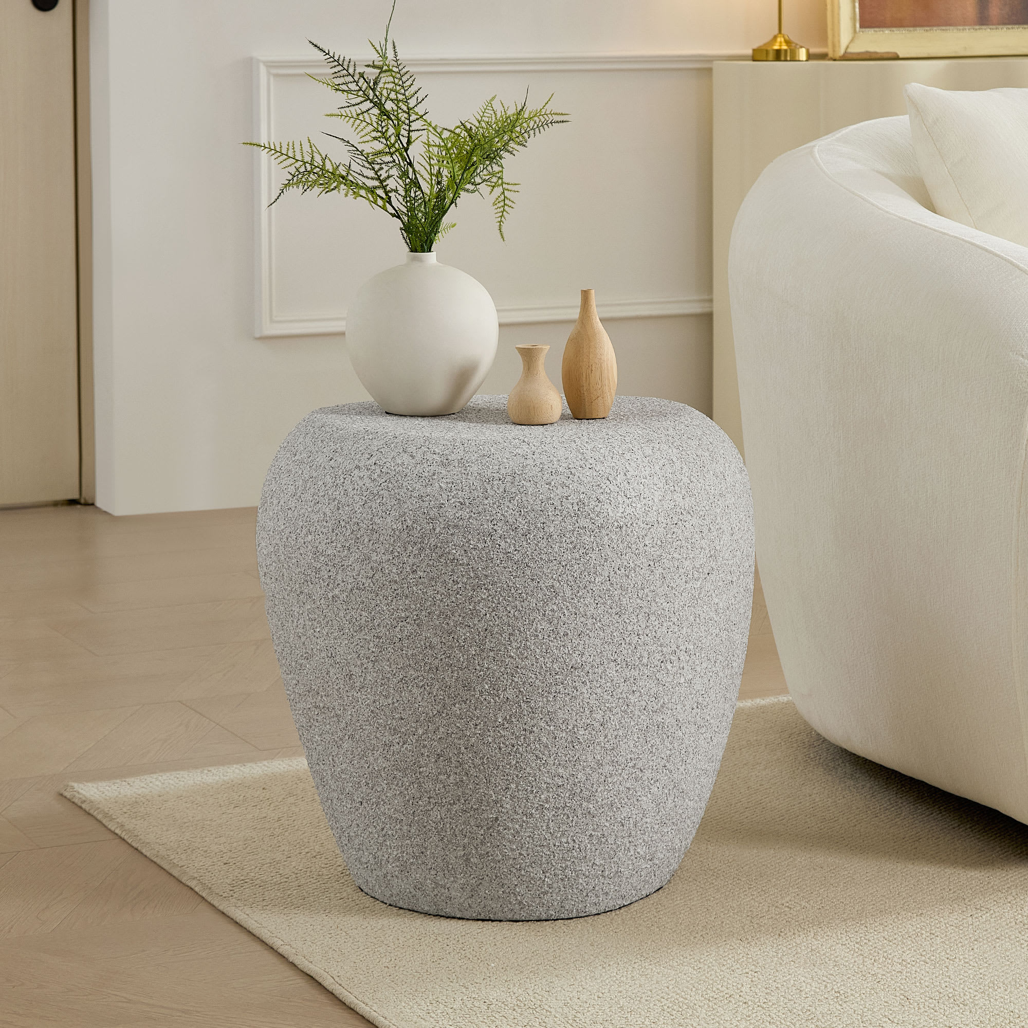19.29 Inch Irregular Fiberglass Side Table Durable, Scratch-Resistant & Waterproof End Table For Living Room,Apartment,Office