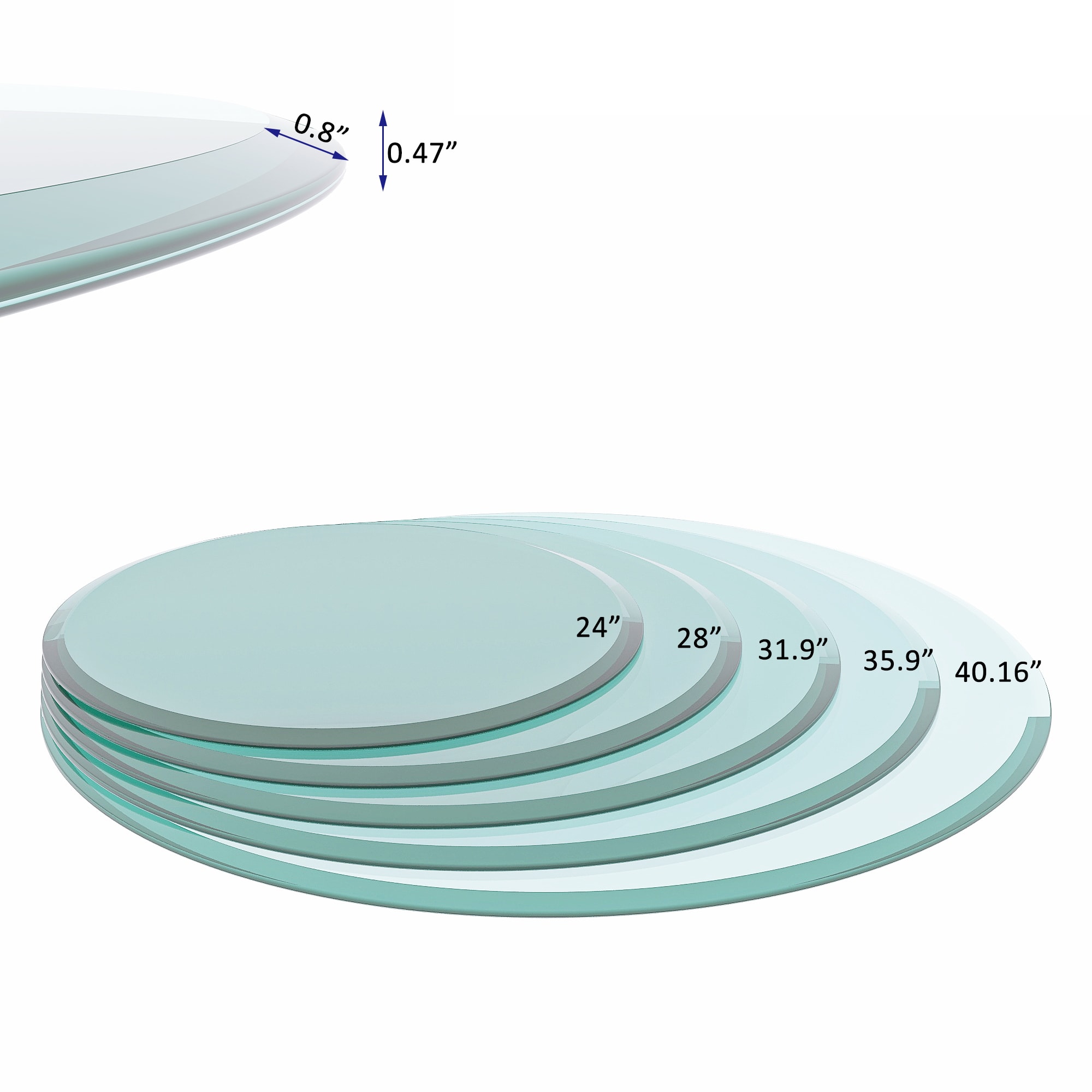 24  Inch Round Tempered Glass Table Top Clear Glass 0.5 Inch Thick Beveled Polished Edge view 3