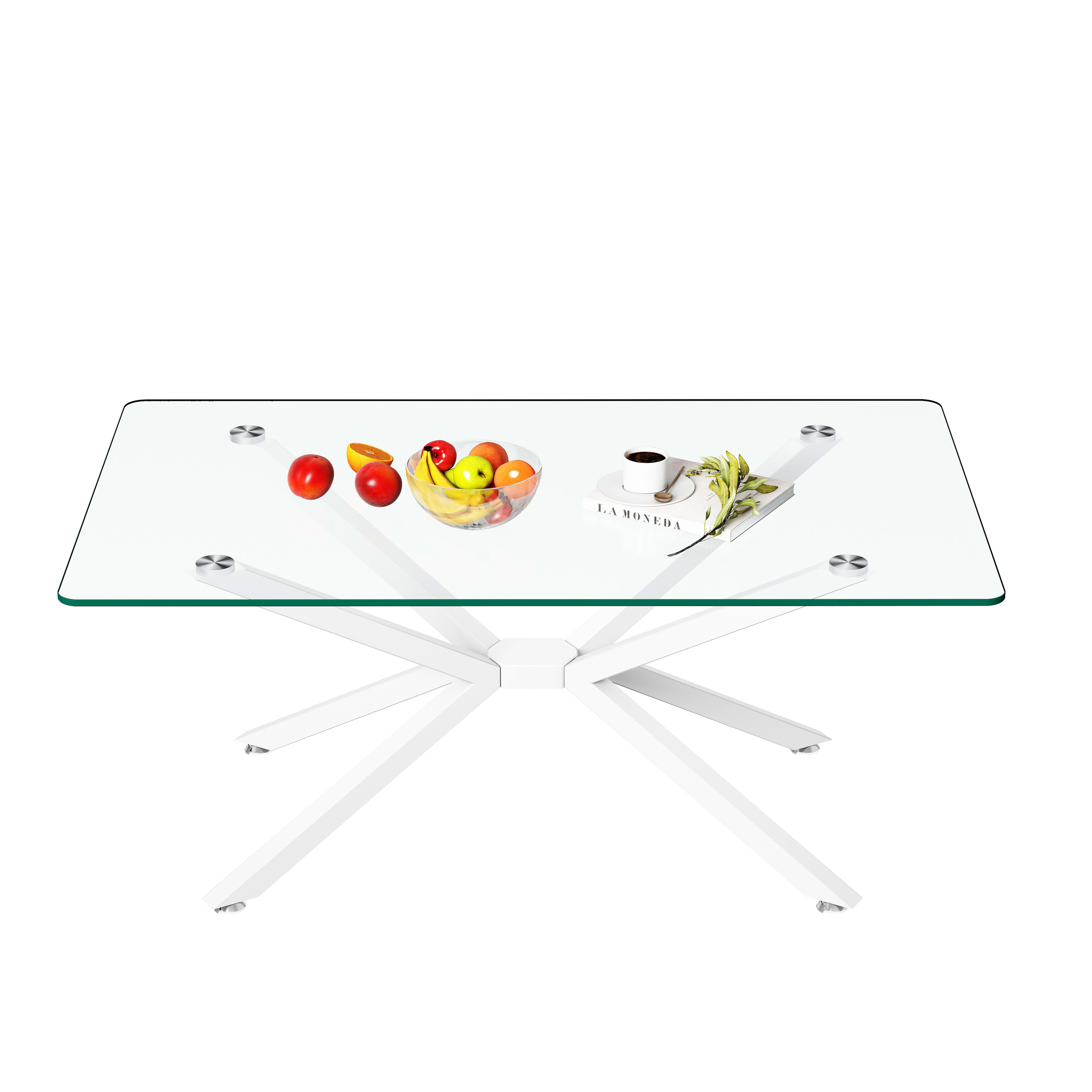 39.37  Rectangle Clear Glass Glass Coffee Table,Stylish Design With White Metal Legs, Coffee Table For Living Room view 2