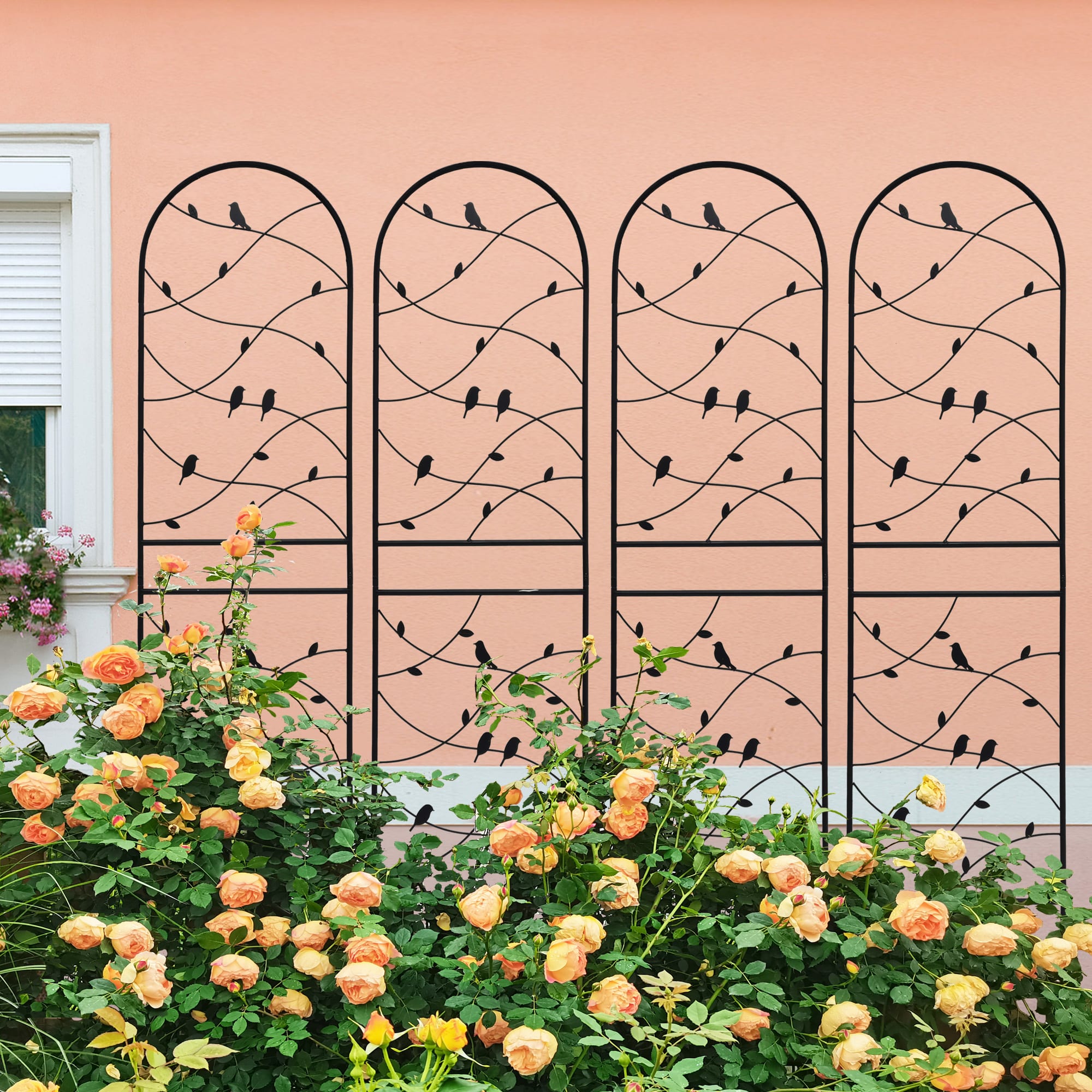 4 Pack Metal Garden Trellis 71  X 19.7  Rustproof Trellis For Climbing Plants Outdoor Flower Support Bird Deco Black view 3