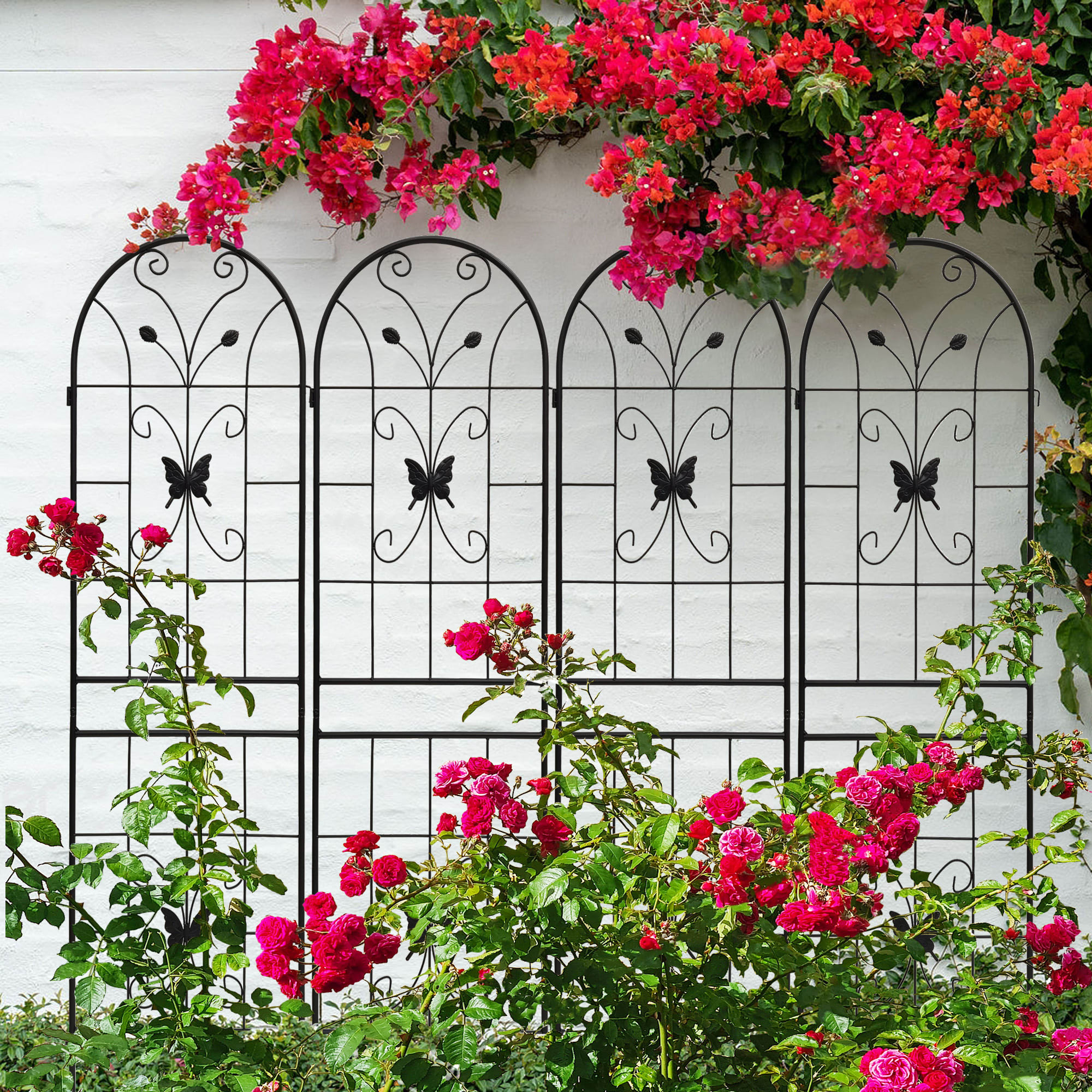 4 Pack Metal Garden Trellis 71  X 19.7  Rustproof Trellis For Climbing Plants Outdoor Flower Support Black view 1