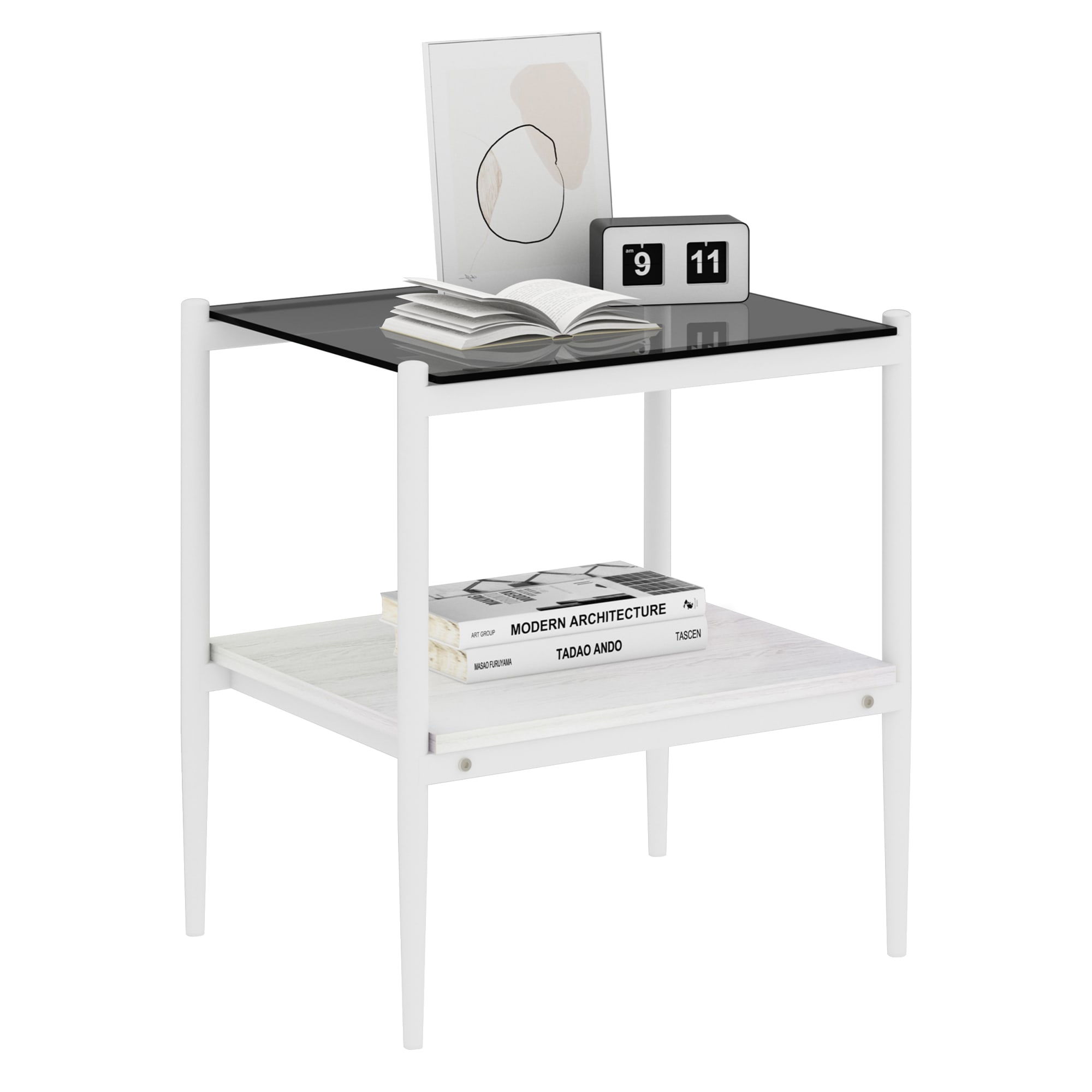 Set Of 2 Rectangle End Table, Tempered Glass Tabletop With MDF Layer, Modern Table For Living Room , Gray Glass view 3