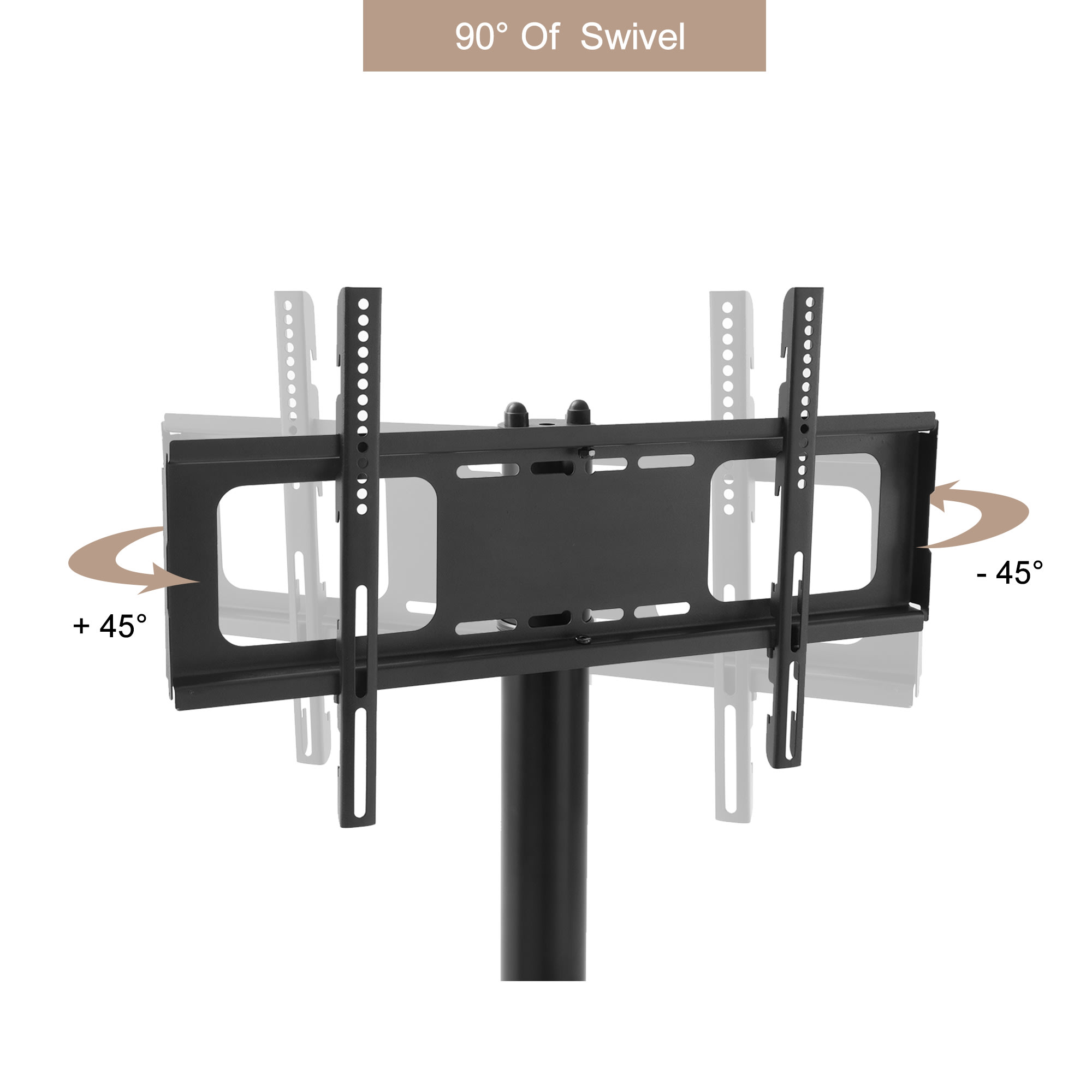 Height And Angle Adjustable Multi-Function Tempered Glass Metal Frame Floor With Lockable Wheels Mobile TV Stand, LCD Plasma TV Bracket  2 Tier Tempered Glass Shelves For Multiple Media Devices view 3