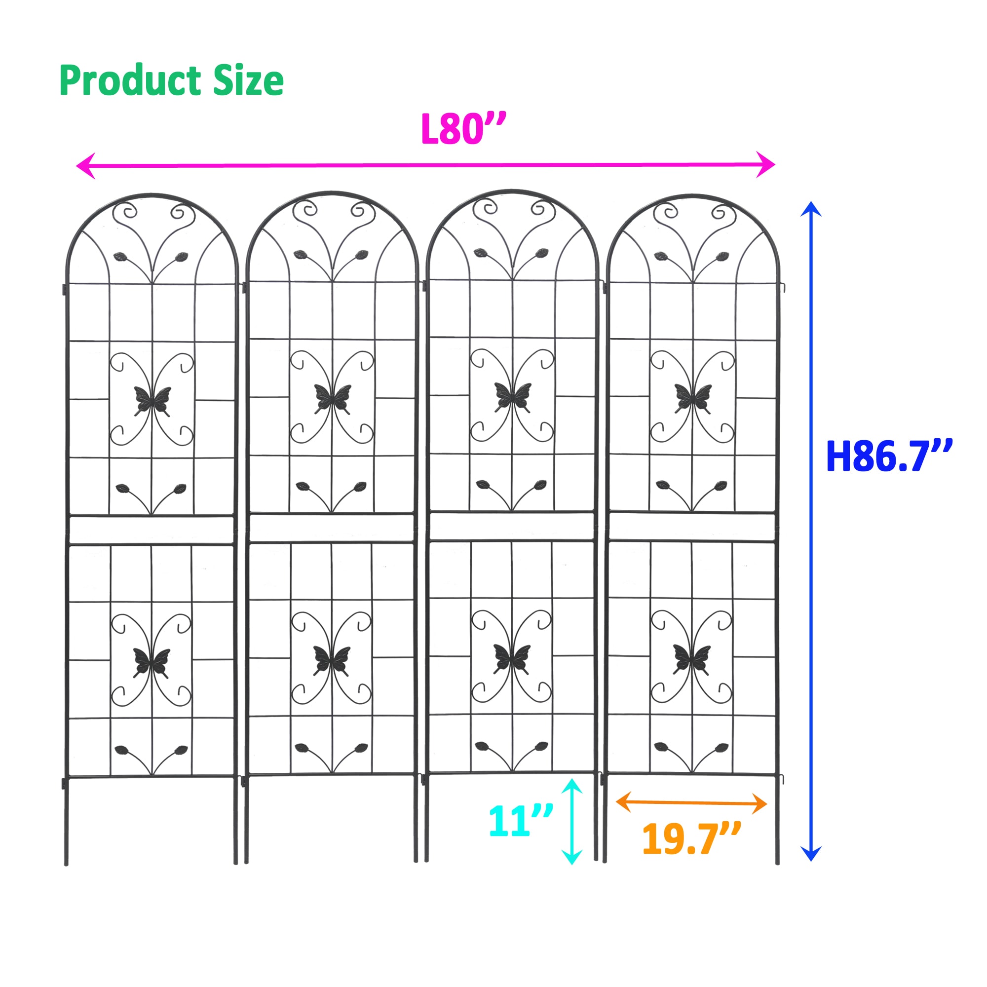 4 Pack Metal Garden Trellis 86.7  X 19.7  Rustproof Trellis For Climbing Plants Outdoor Flower Support Black view 5