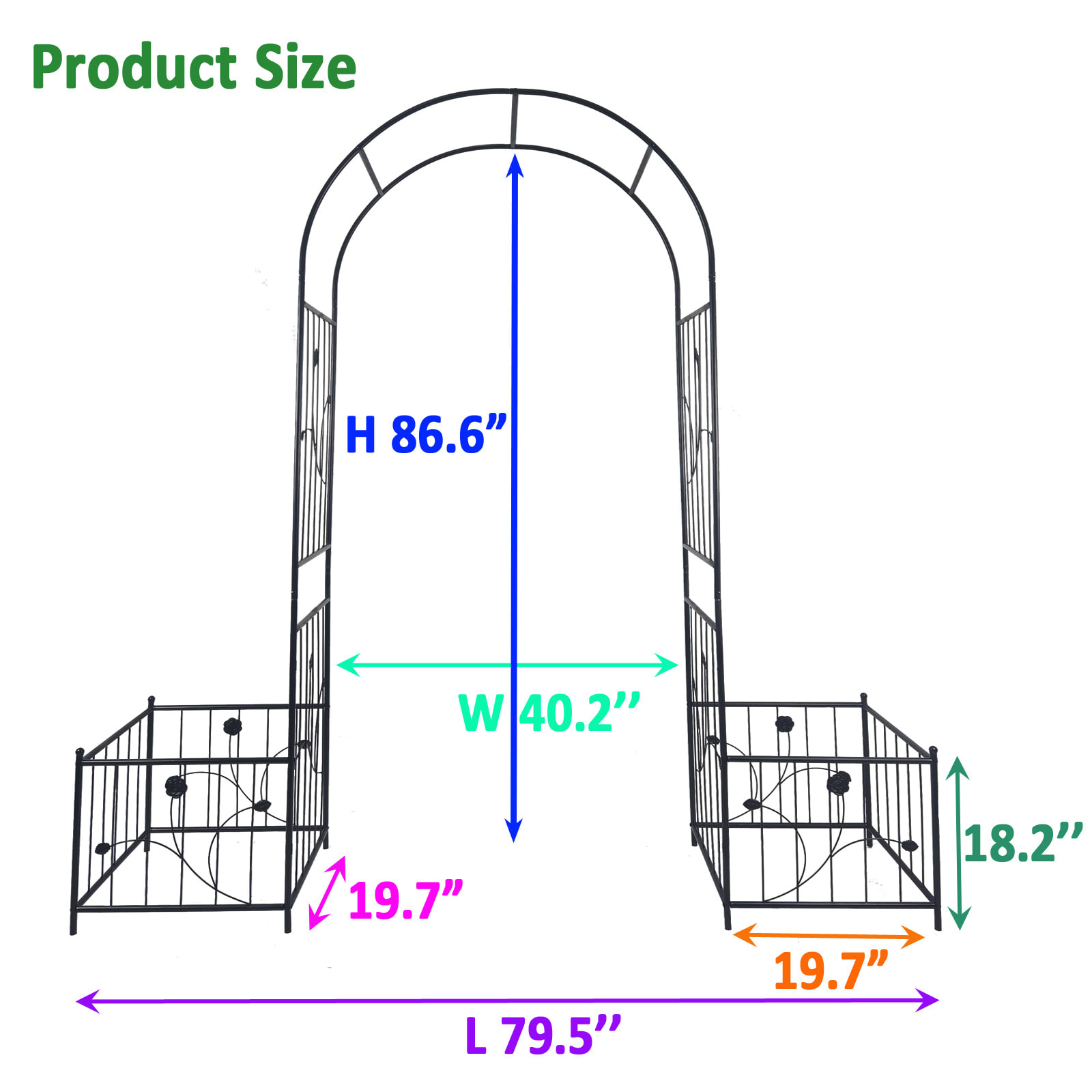 Metal Garden Arch With Two Plant Stands 79.5  Wide X 86.6  High Climbing Plants Support Rose Arch Outdoor Black view 4