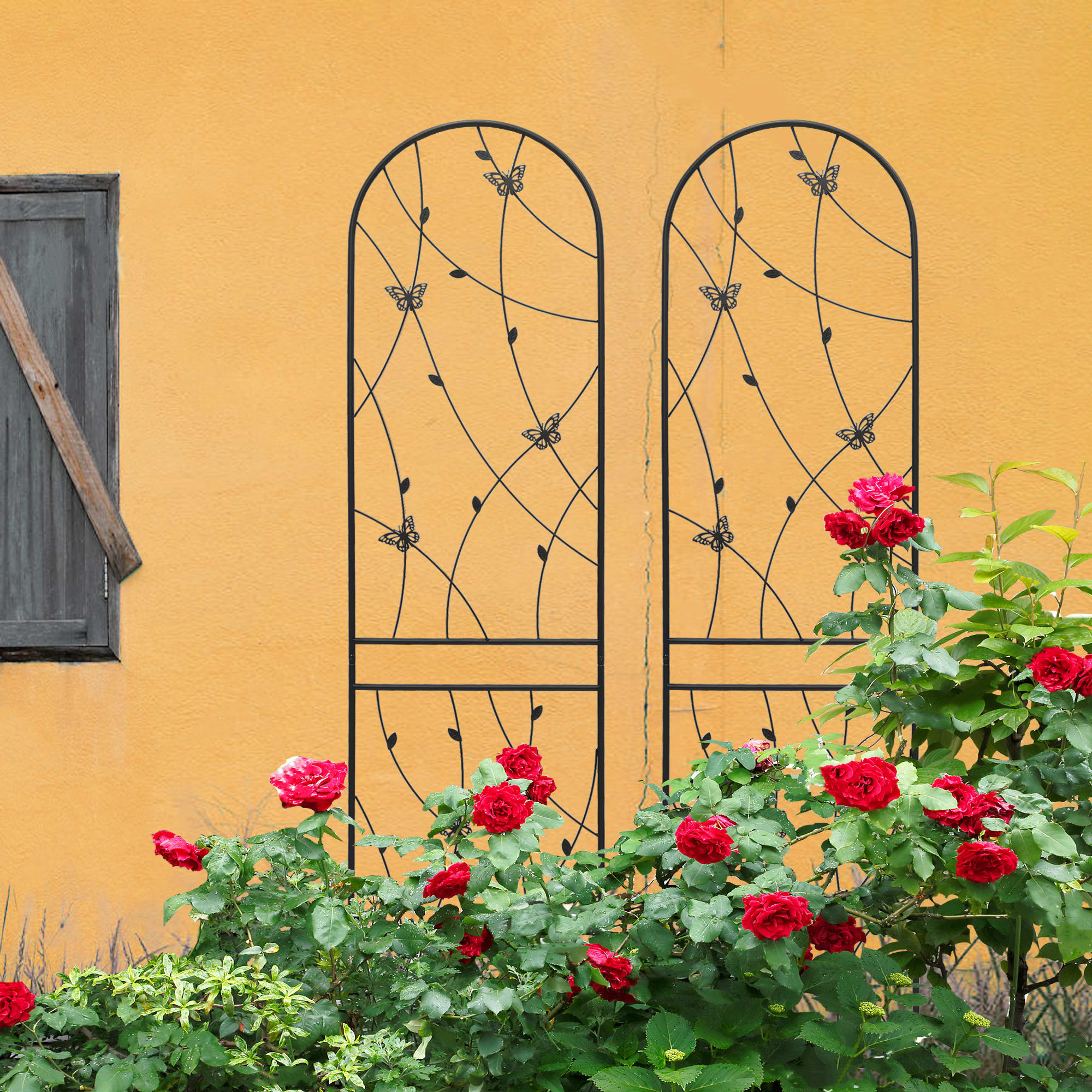 2 Pack Metal Garden Trellis 86.7  X 19.7  Rustproof Trellis For Climbing Plants Outdoor Flower Support Butterfly Deco Black view 3