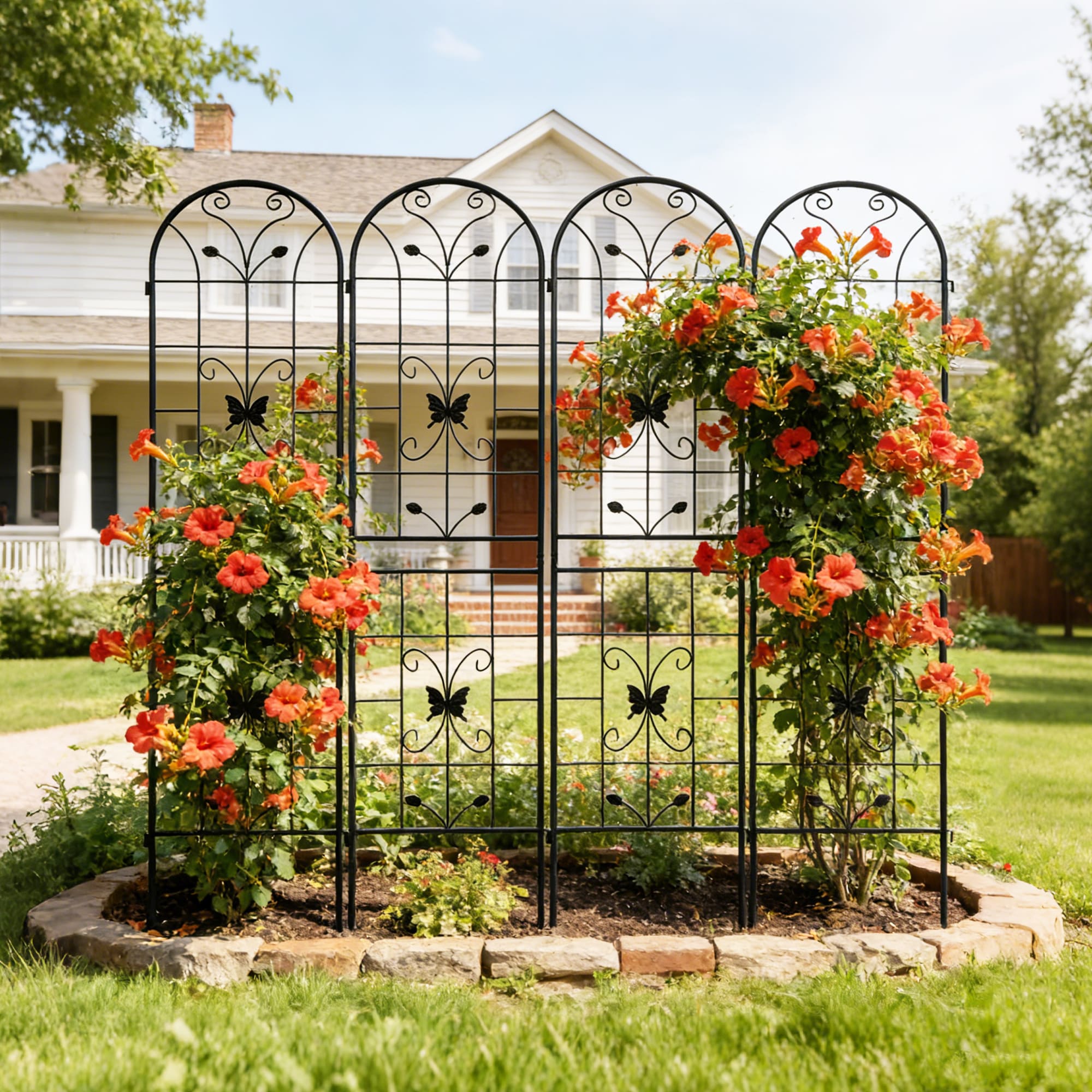 4 Pack Metal Garden Trellis 86.7  X 19.7  Rustproof Trellis For Climbing Plants Outdoor Flower Support Black view 4