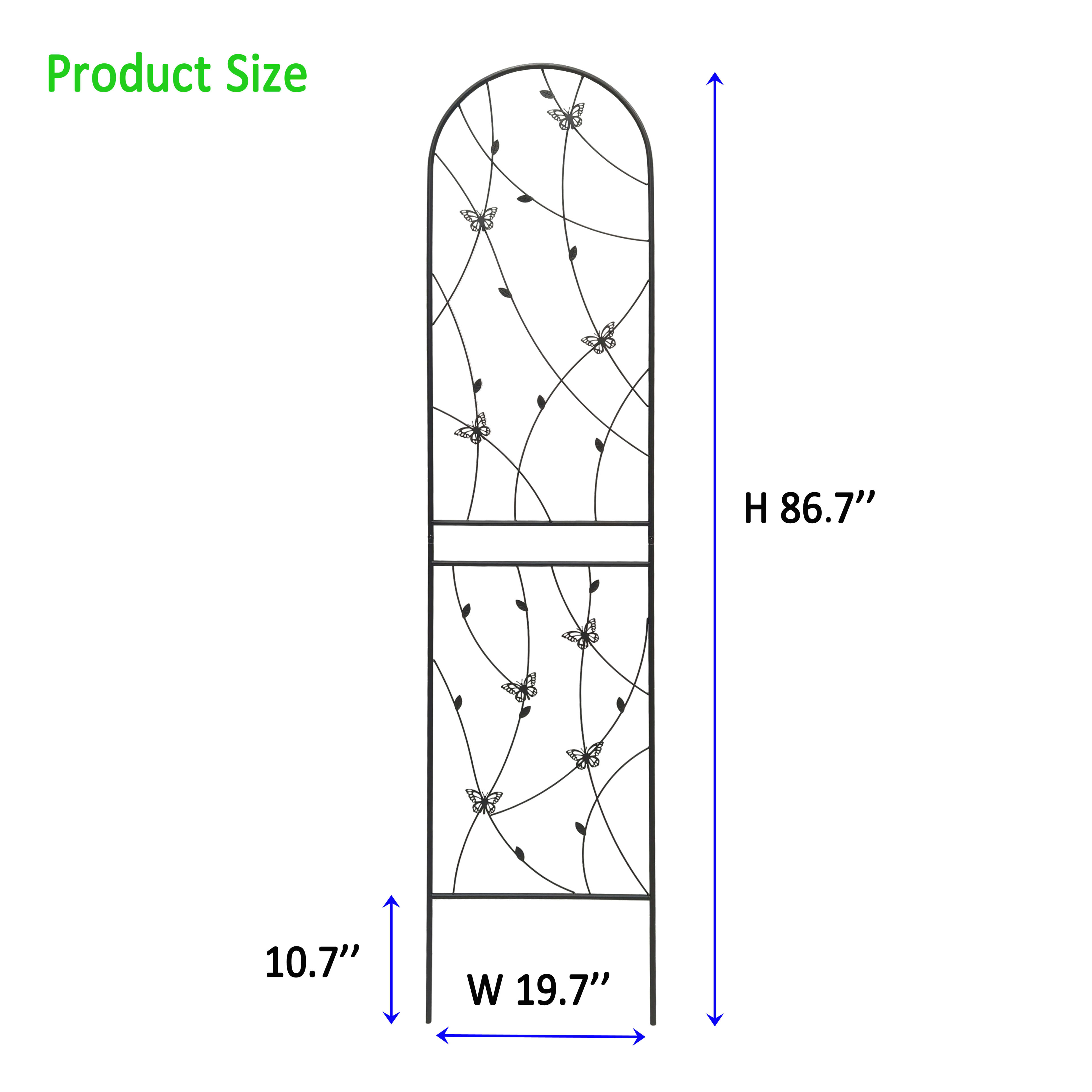 2 Pack Metal Garden Trellis 86.7  X 19.7  Rustproof Trellis For Climbing Plants Outdoor Flower Support Butterfly Deco Black view 2