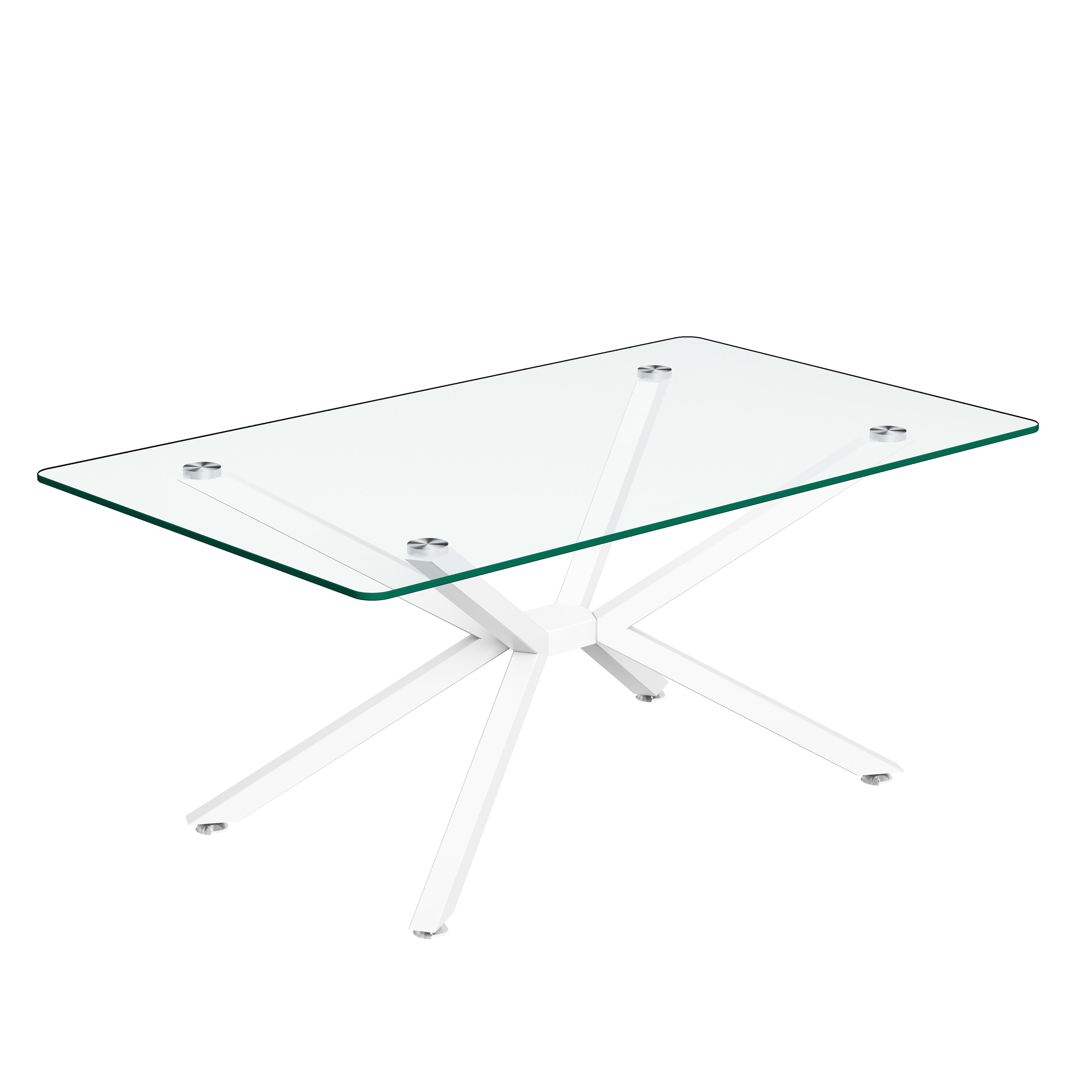39.37 Rectangle Clear Glass Glass Coffee Table,Stylish Design With White Metal Legs, Coffee Table For Living Room