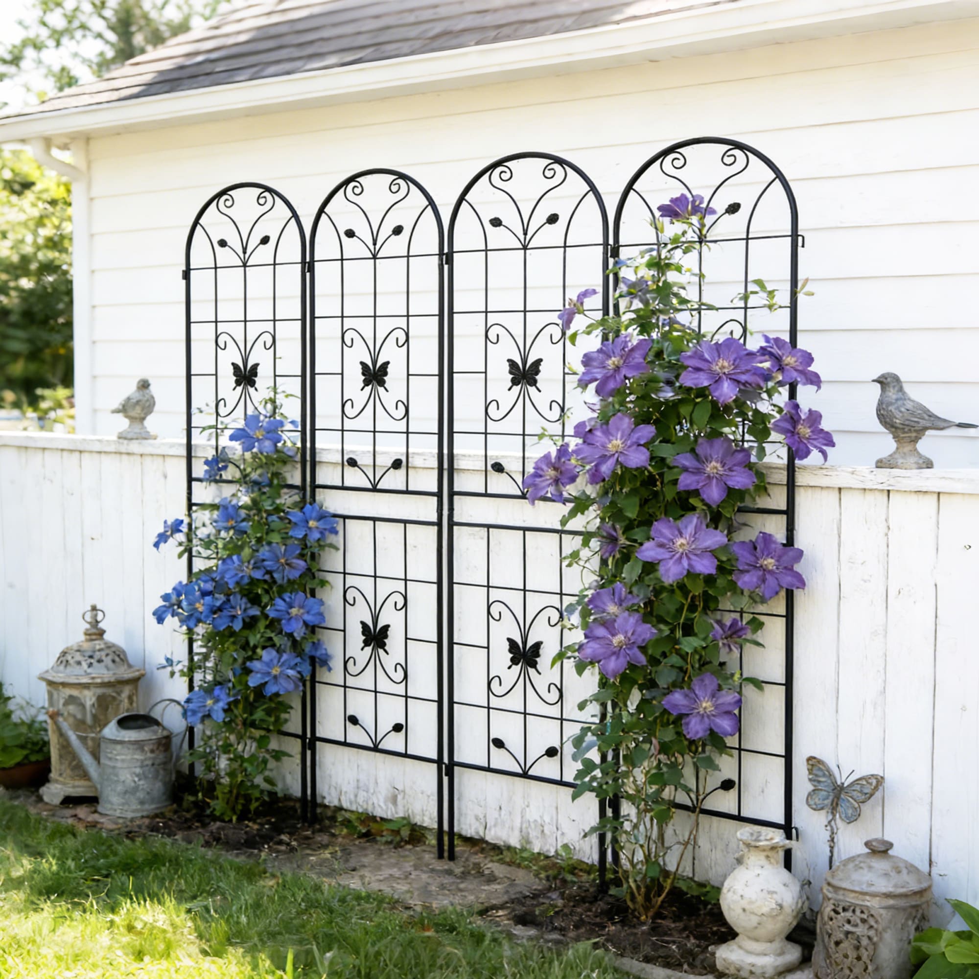 4 Pack Metal Garden Trellis 86.7  X 19.7  Rustproof Trellis For Climbing Plants Outdoor Flower Support Black view 3