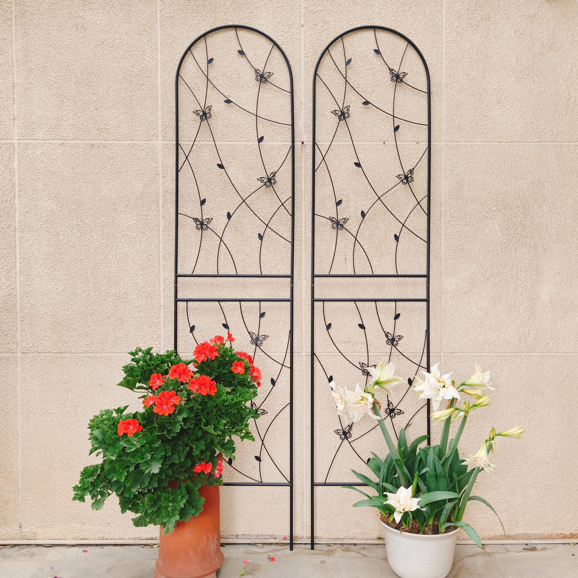 2 Pack Metal Garden Trellis 86.7  X 19.7  Rustproof Trellis For Climbing Plants Outdoor Flower Support Butterfly Deco Black view 4