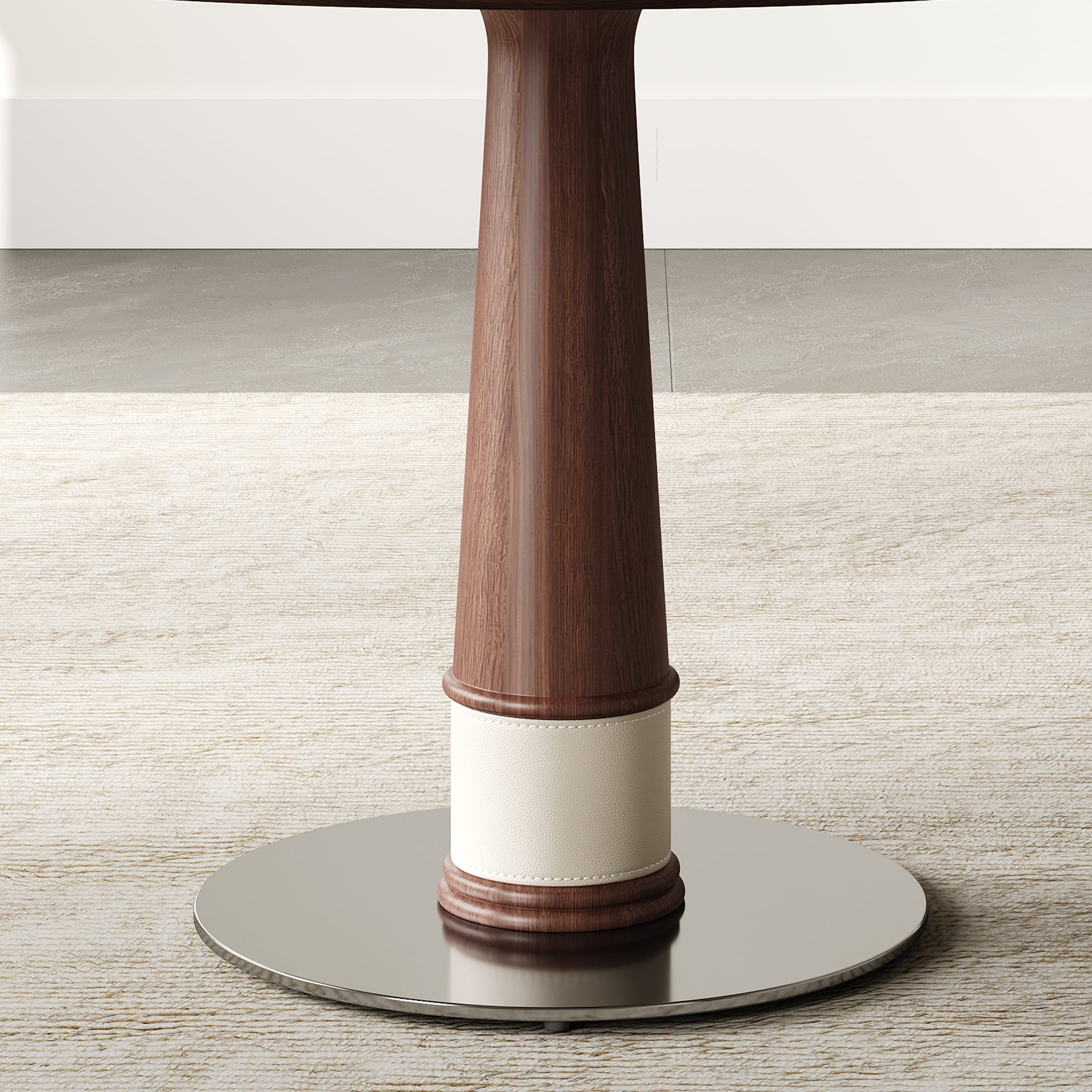 47 Inch Solid Wood Dining Table With 23 Inch Tempered Glass Lazy Susan Stainless Steel Base Round Kitchen Table Retro Fashion Home Restaurant Office Table
