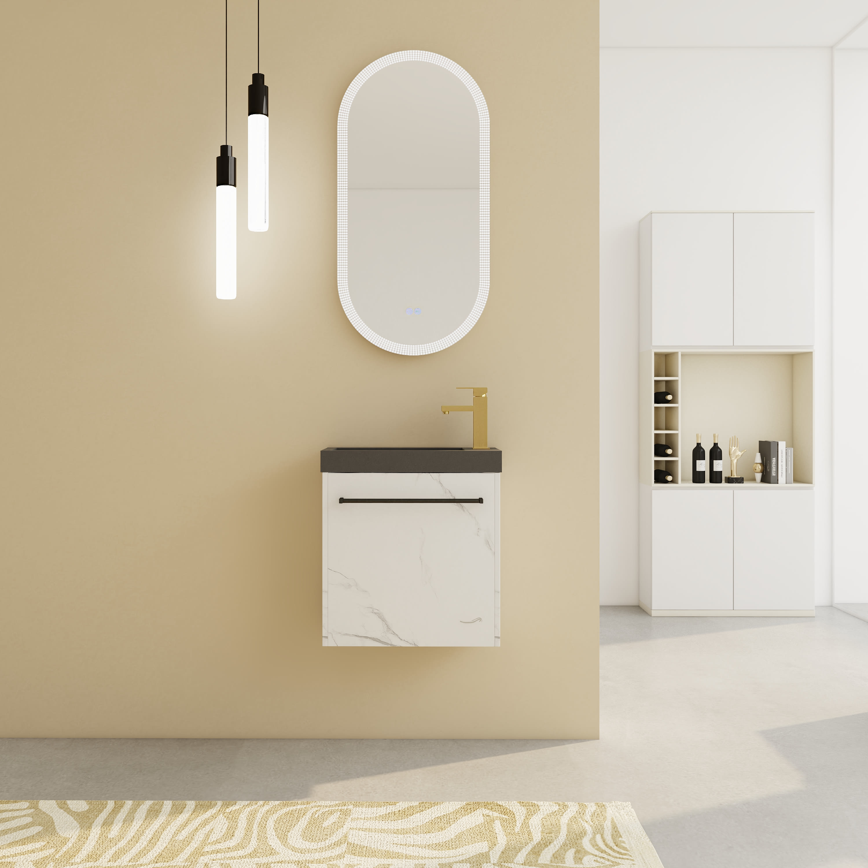 20 Floating Wall- Mounted Bathroom Vanity With Resin Sink & Soft- Close Cabinet Door