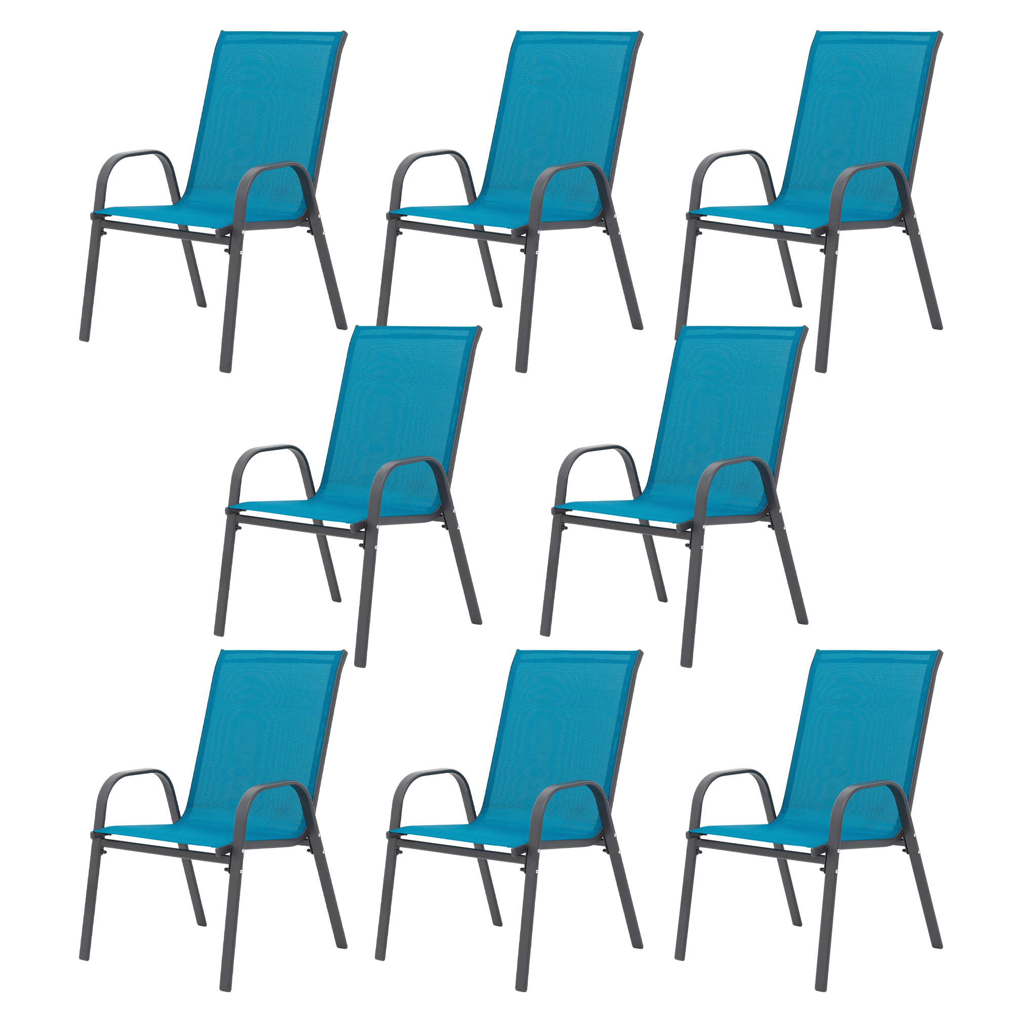 8 Piece Patio Chairs, Outdoor Camping Chairs With Breathable Textilene Fabric, Set Of 2 Garden Chairs With Armrest High Backrest For Garden Patio Pool Beach Yard Space Saving   Blue view 4