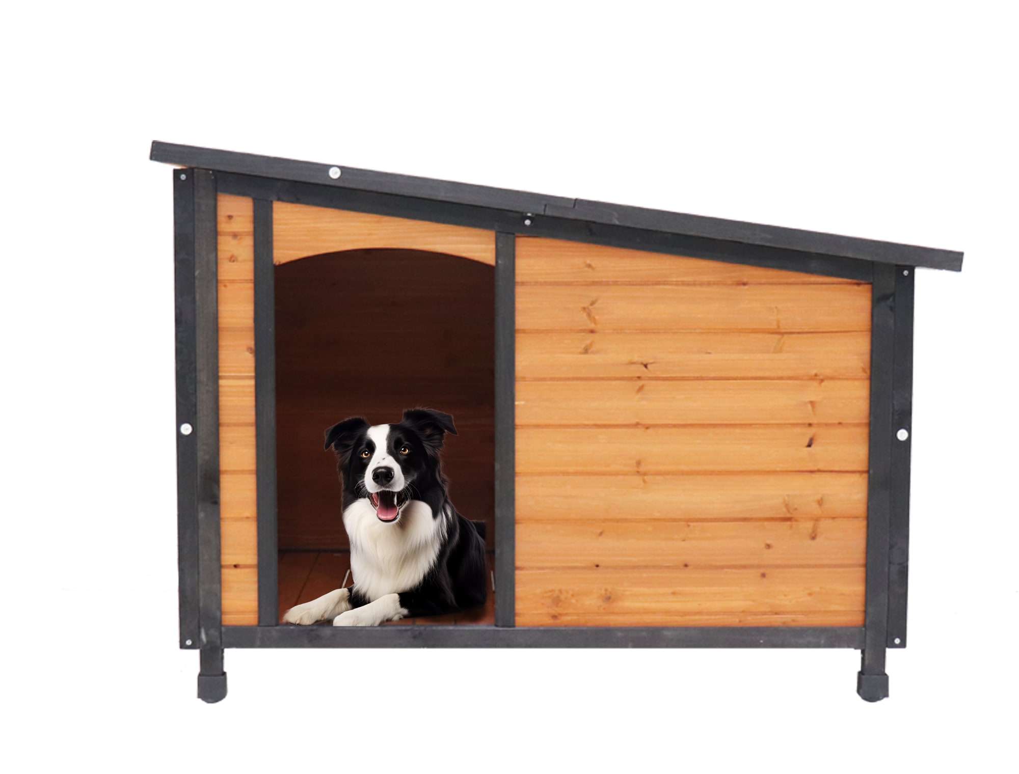 46 Dog House Outdoor & Indoor Wooden Dog Kennel For Winter With Raised Feet Weatherproof For Large Dogs Gold Red And Black PVC Waterproof Roof L