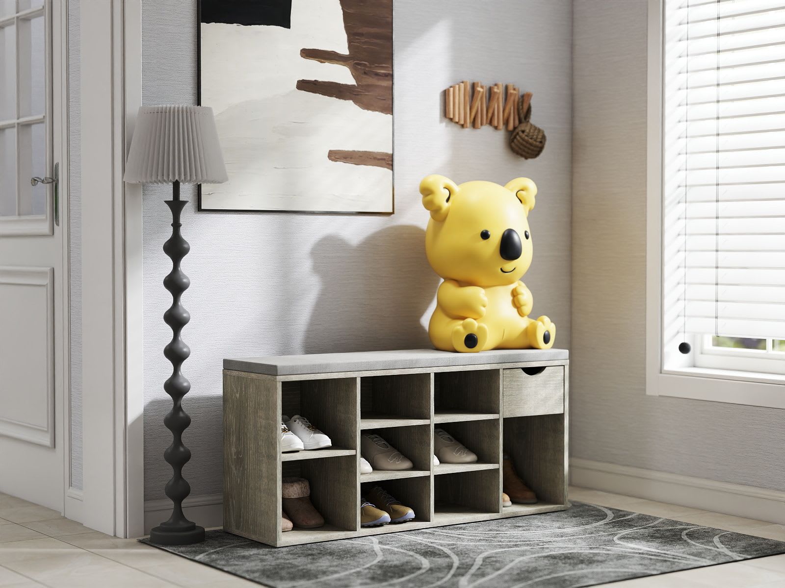Storage Bench, Shoe Bench, Entryway Bench With Padded Cushion, Drawer And Open Compartments, Bench With Storage, 3 Tier Shoe Rack Bench view 1