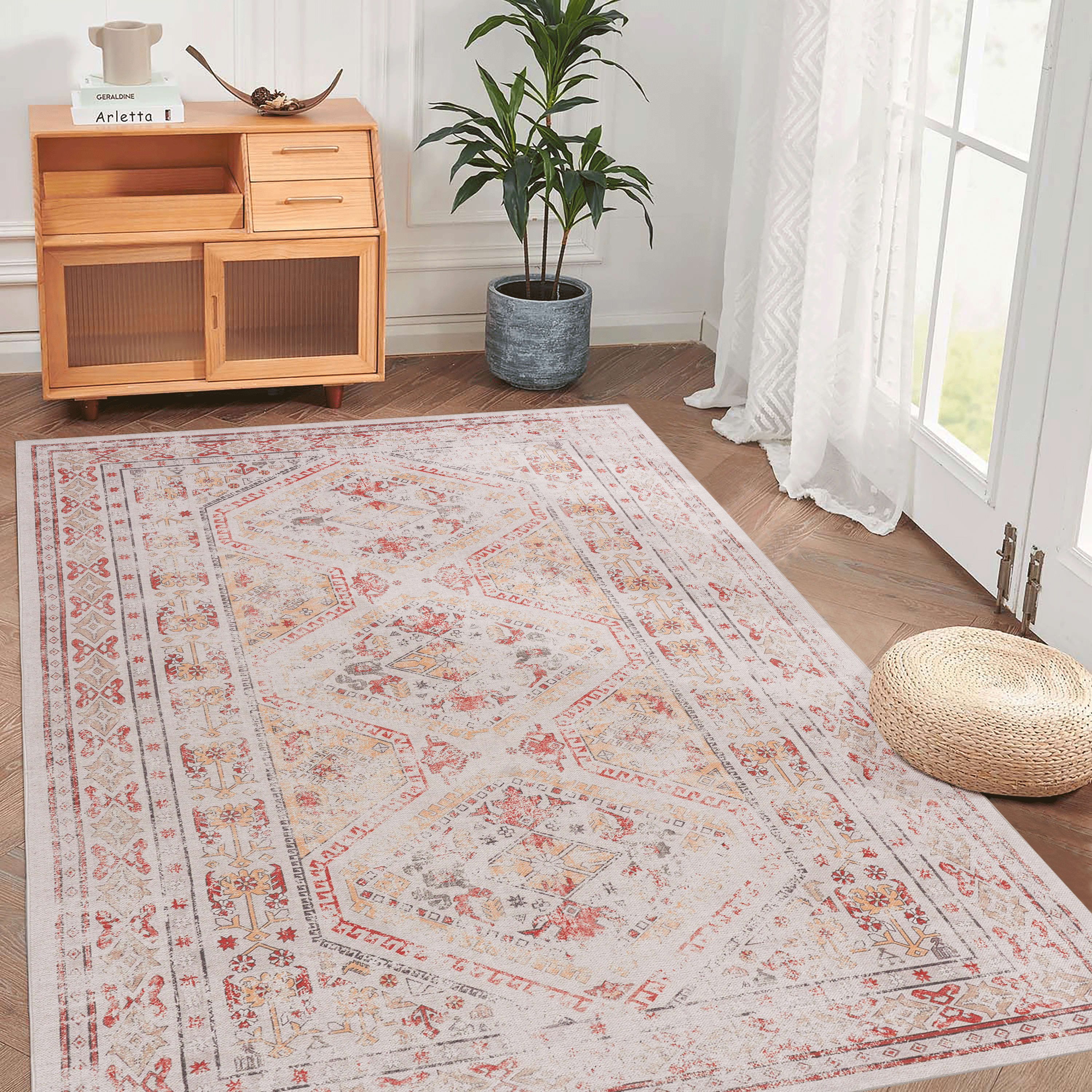 MAVAL Beige Washable Rug 6x9 Area Rug  Beige, 6' X 9' view 4