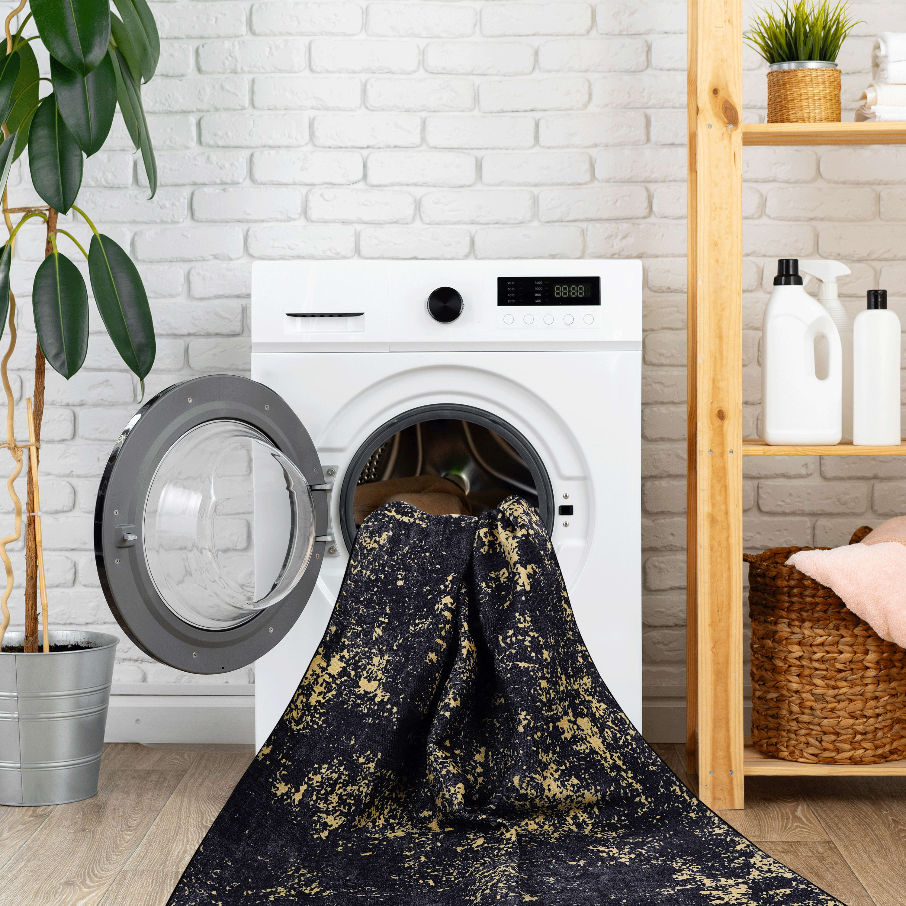 MAVAL Black Washable Rug 6x9 Area Rug  Black Gold, 6' X 9' view 2