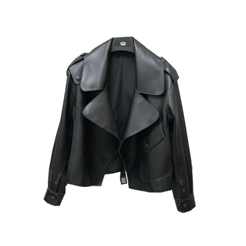 Women's Short Loose Small Leather Jacket view 4