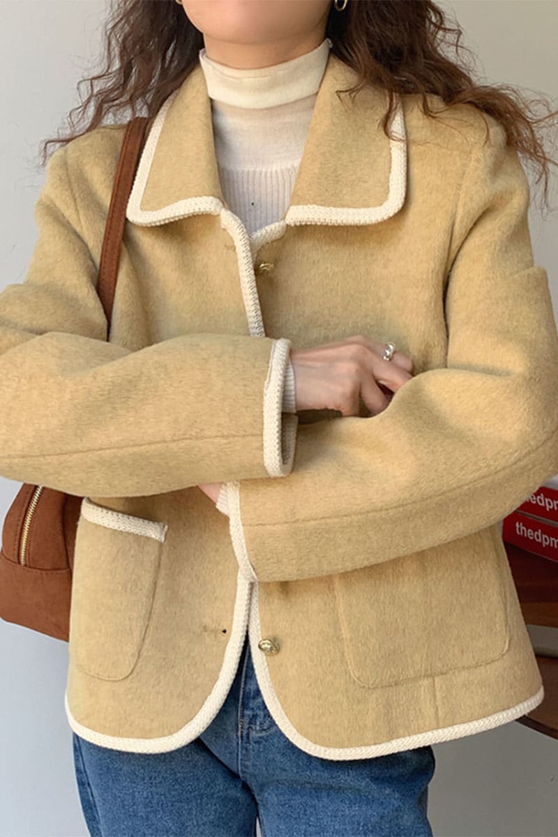 French Lapel Contrast Bezel Trim Chic Loose Jacket view 4