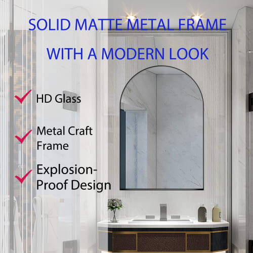 24x36 Inch Arched Recessed Medicine Cabinet, Metal Framed Bathroom Wall Cabinet With Mirror And Adjustable Shelves, Wall Mirror With Storage For Bathroom, Matte Black view 8